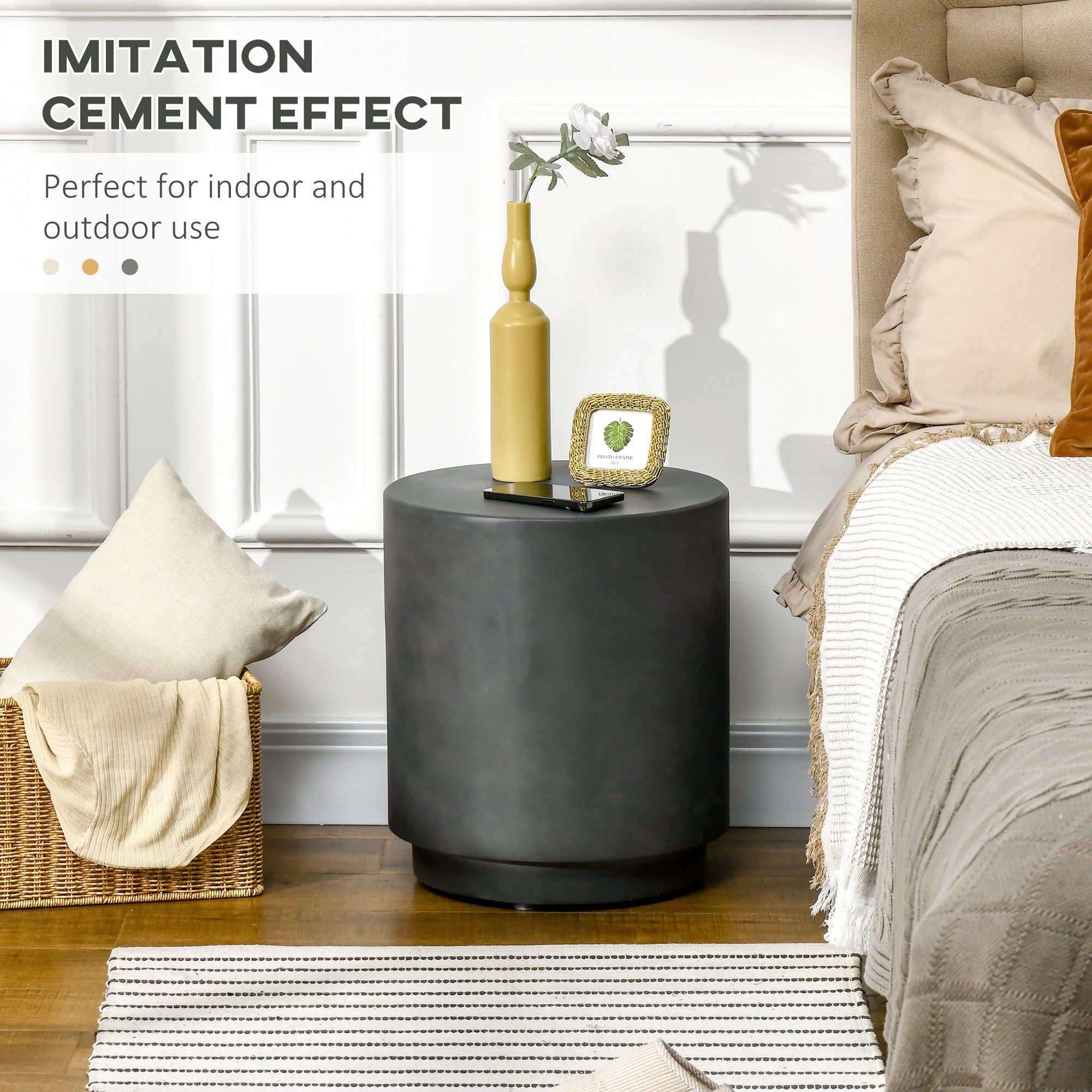 HOMCOM Round Side Table, Lightweight Accent Table with Terrazzo Finish, 17" End Table with 4 Adjustable Feet for Indoor, Outdoor, Charcoal Grey