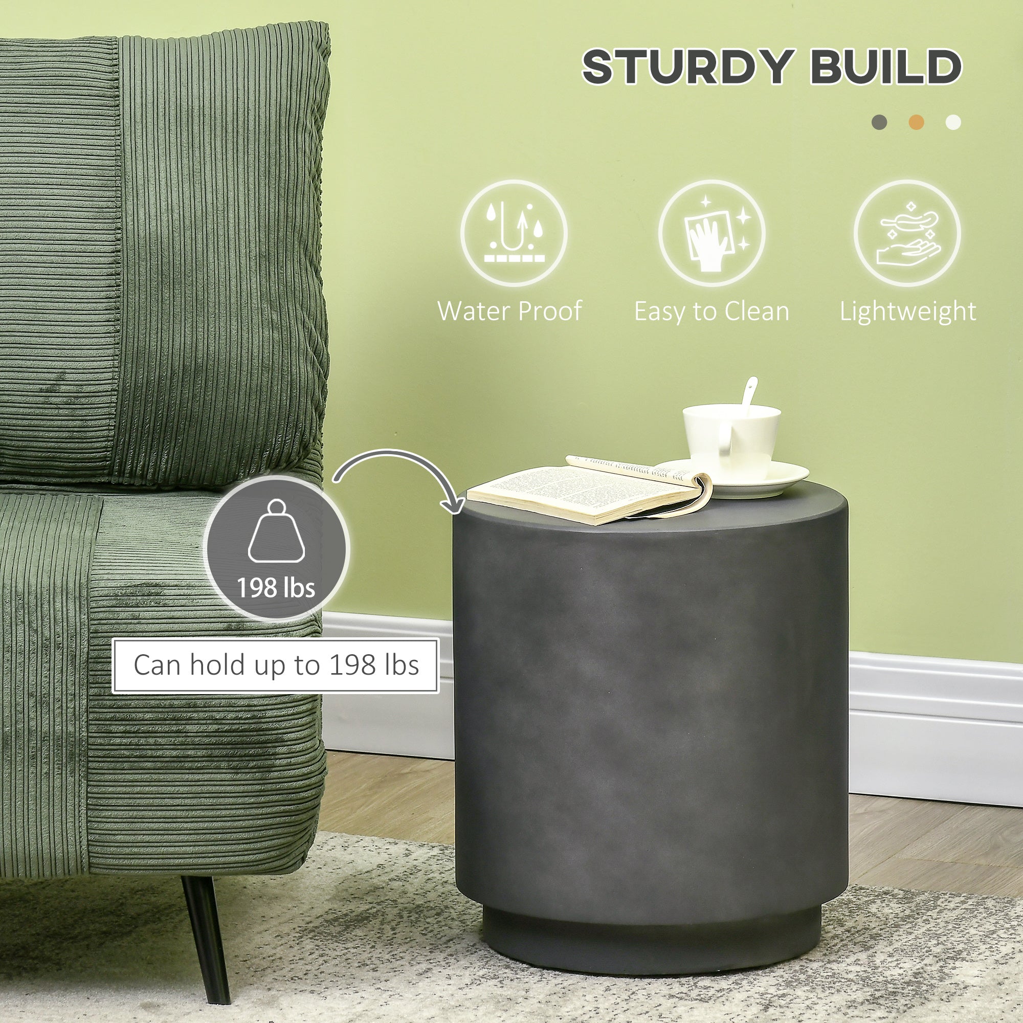 HOMCOM Round Side Table, Lightweight Accent Table with Terrazzo Finish, 17" End Table with 4 Adjustable Feet for Indoor, Outdoor, Charcoal Grey