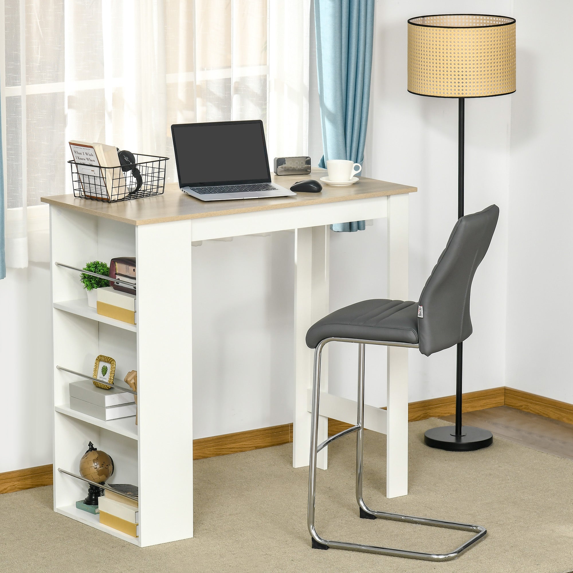 HOMCOM Modern Bar Table, Bar Height Dining Table with 3 Storage Shelves for Kitchen, Dining Room, Living Room, White