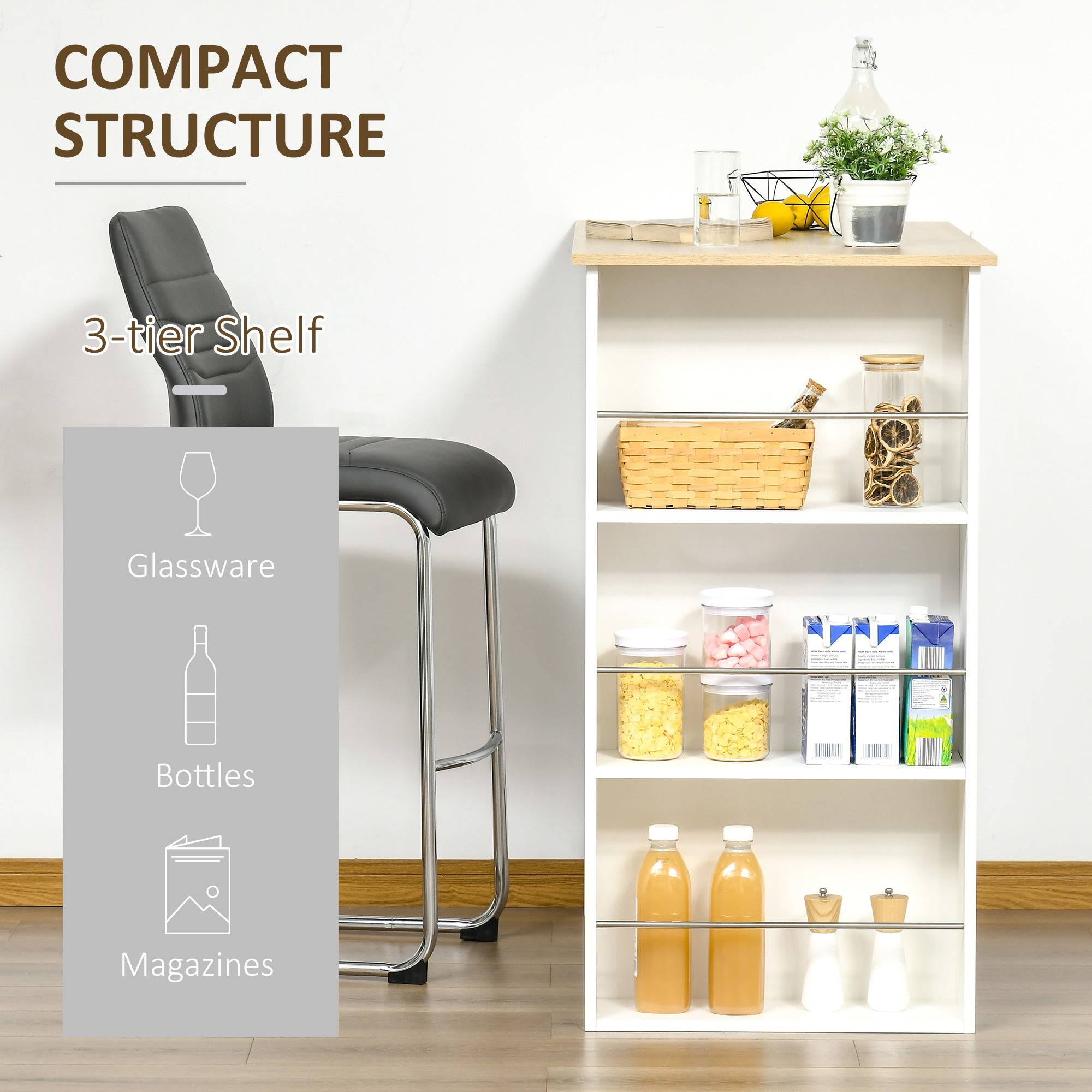 HOMCOM Modern Bar Table, Bar Height Dining Table with 3 Storage Shelves for Kitchen, Dining Room, Living Room, White