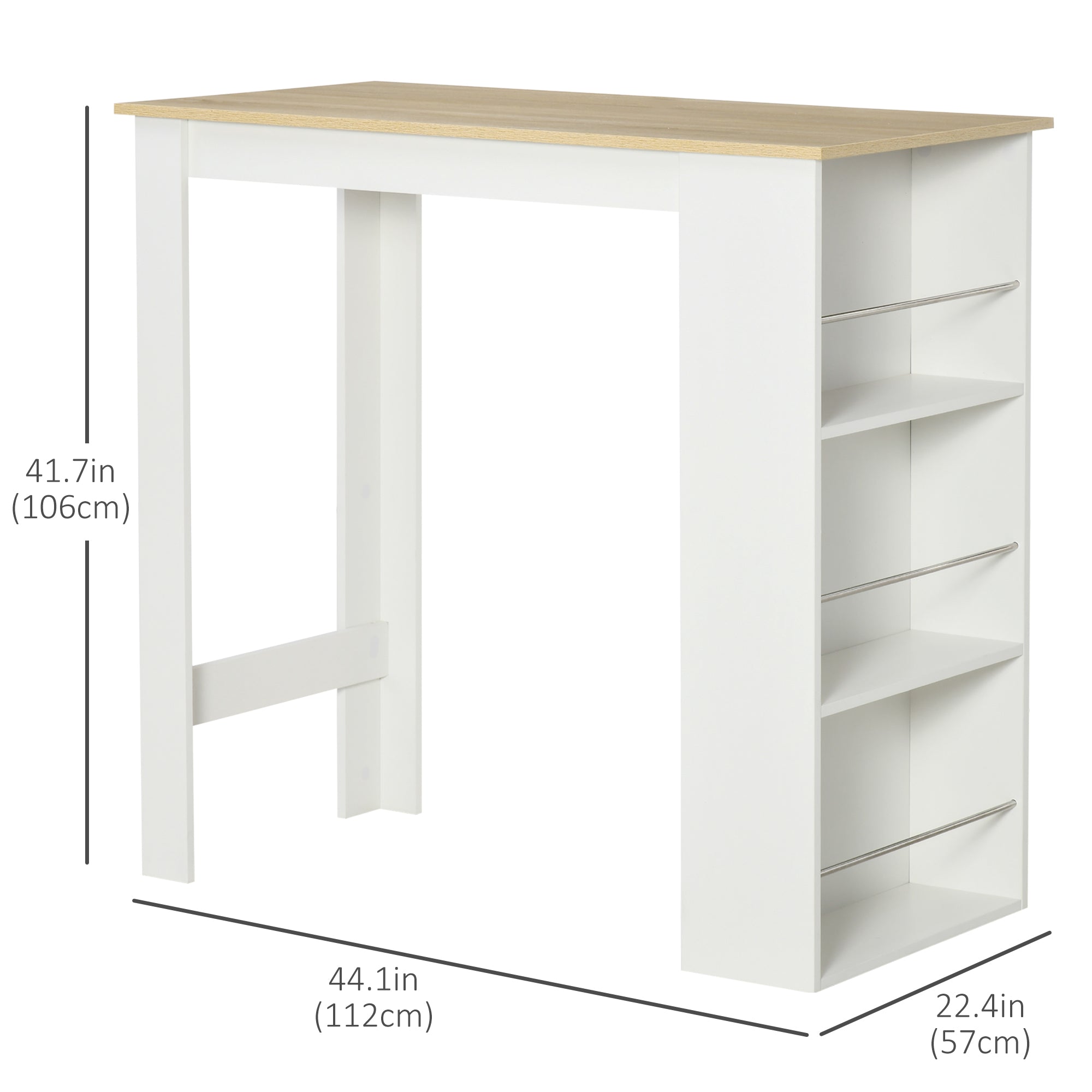 HOMCOM Modern Bar Table, Bar Height Dining Table with 3 Storage Shelves for Kitchen, Dining Room, Living Room, White