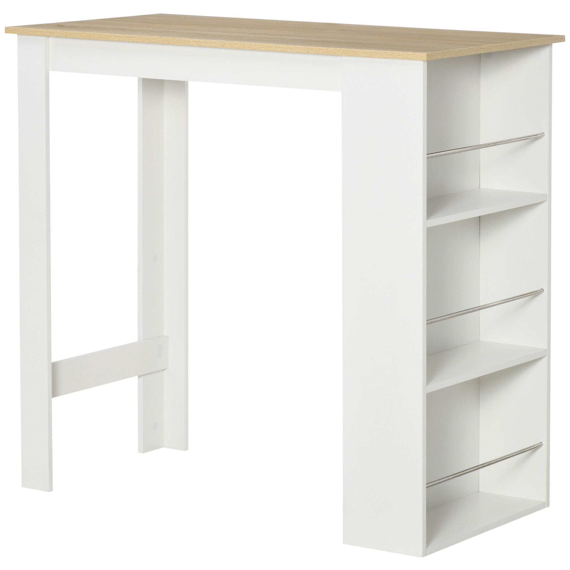 HOMCOM Modern Bar Table, Bar Height Dining Table with 3 Storage Shelves for Kitchen, Dining Room, Living Room, White