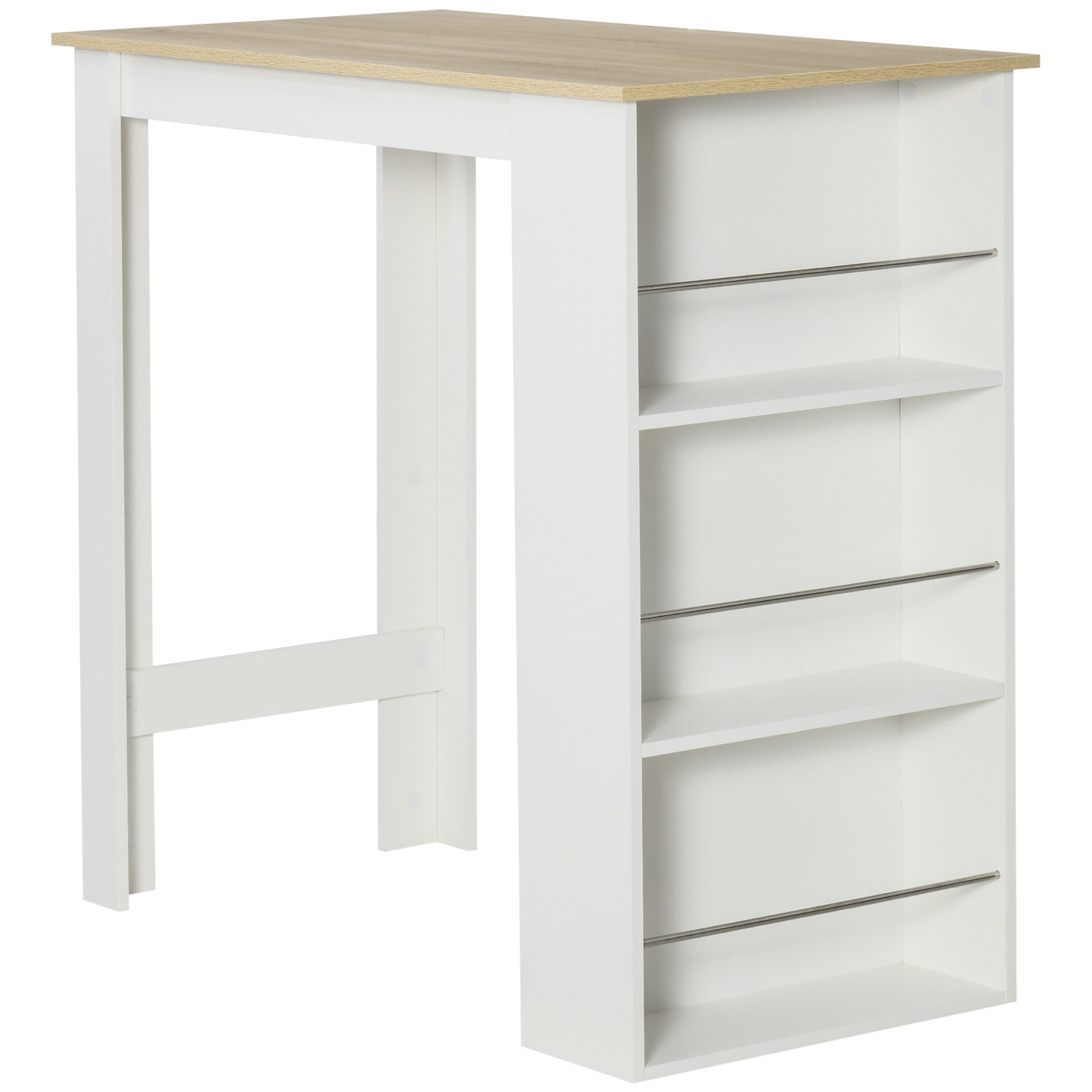 HOMCOM Modern Bar Table, Bar Height Dining Table with 3 Storage Shelves for Kitchen, Dining Room, Living Room, White