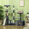 PawHut 53" Cat Tree, Multi-Level Cat Tower for Indoor Cats with Sisal Scratching Posts, Cat Condo, Beds, Platforms, Ramp, Toy Balls, Cat Activity Center, Dark Grey
