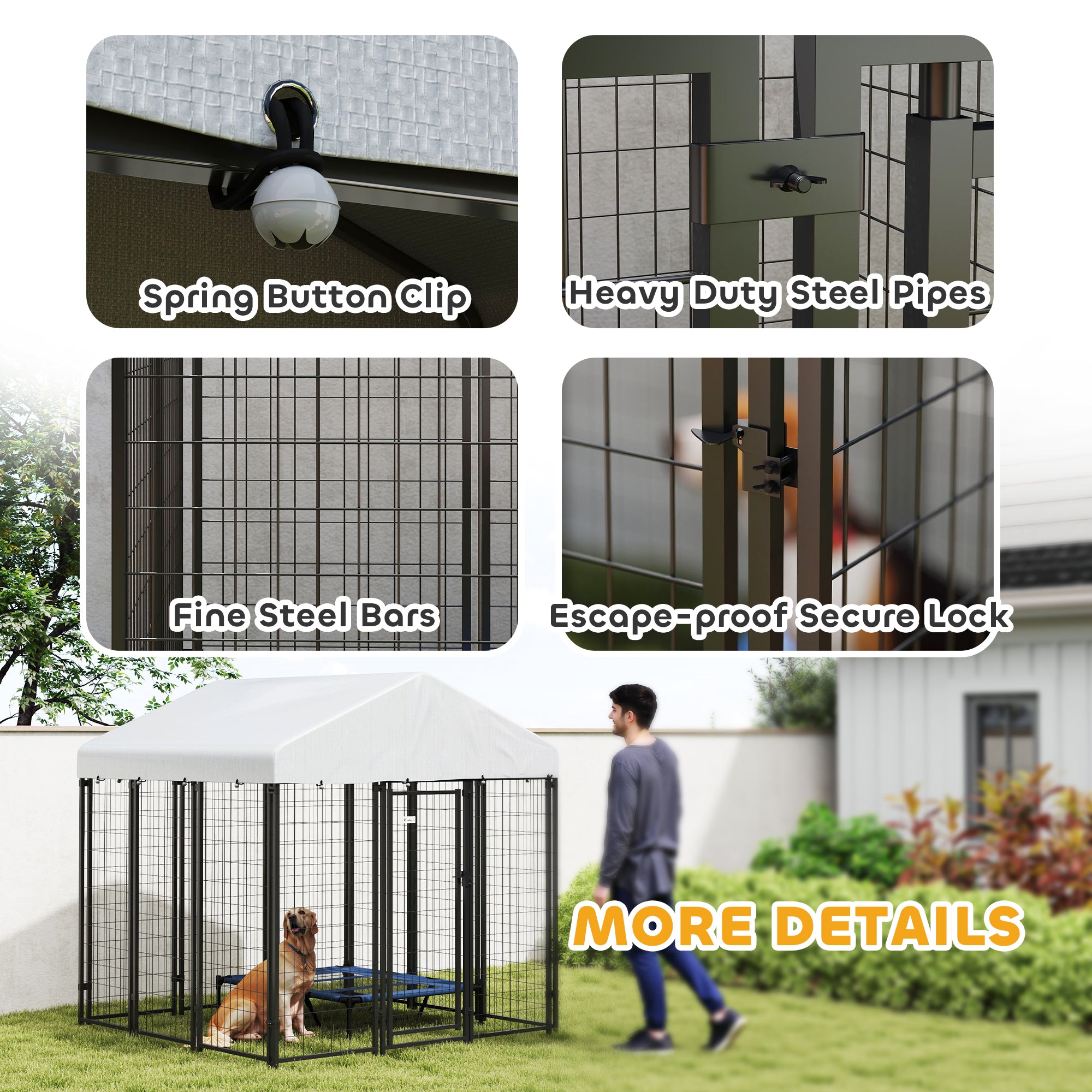 PawHut 6' x 6' x 6' Outdoor Dog Kennel, Lockable Dog Run Crate with Waterproof UV-Resistant Cover, Welded Wire Steel Fence for Large and Medium Dogs, Silver
