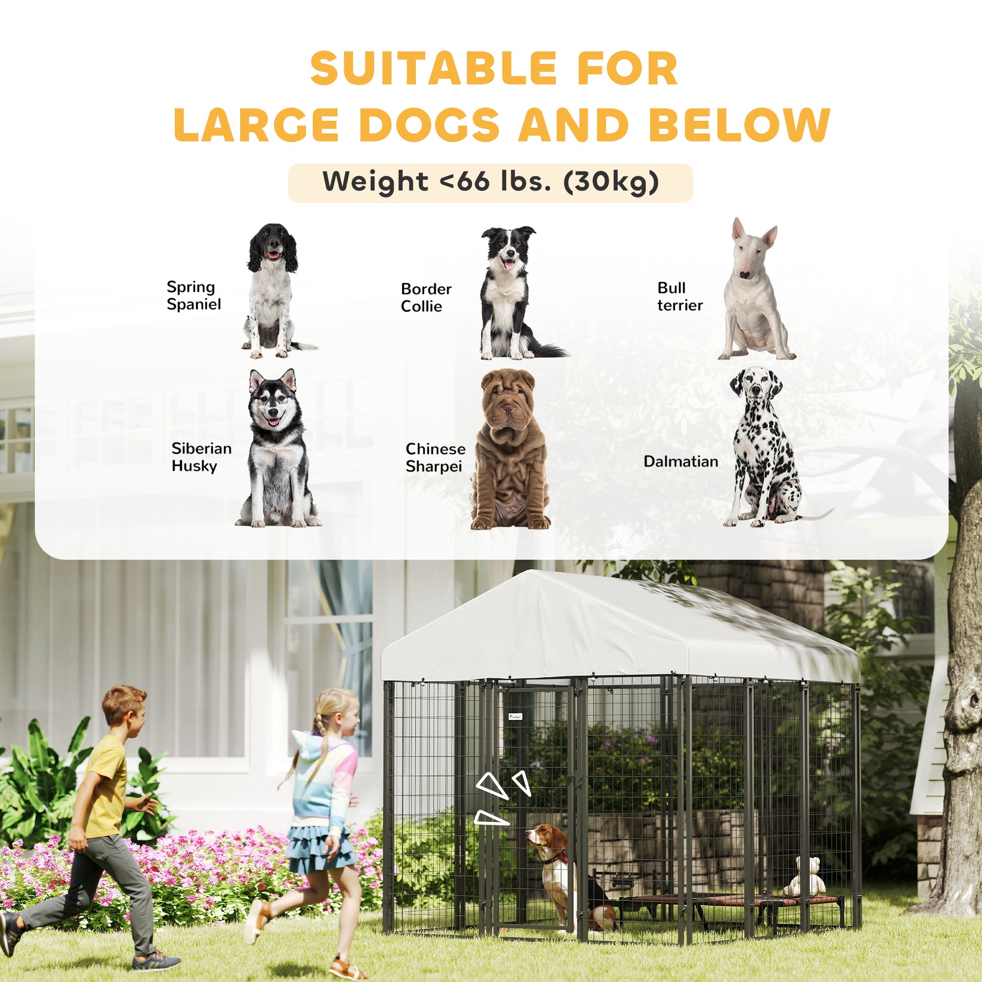PawHut 6' x 6' x 6' Outdoor Dog Kennel, Lockable Dog Run Crate with Waterproof UV-Resistant Cover, Welded Wire Steel Fence for Large and Medium Dogs, Silver