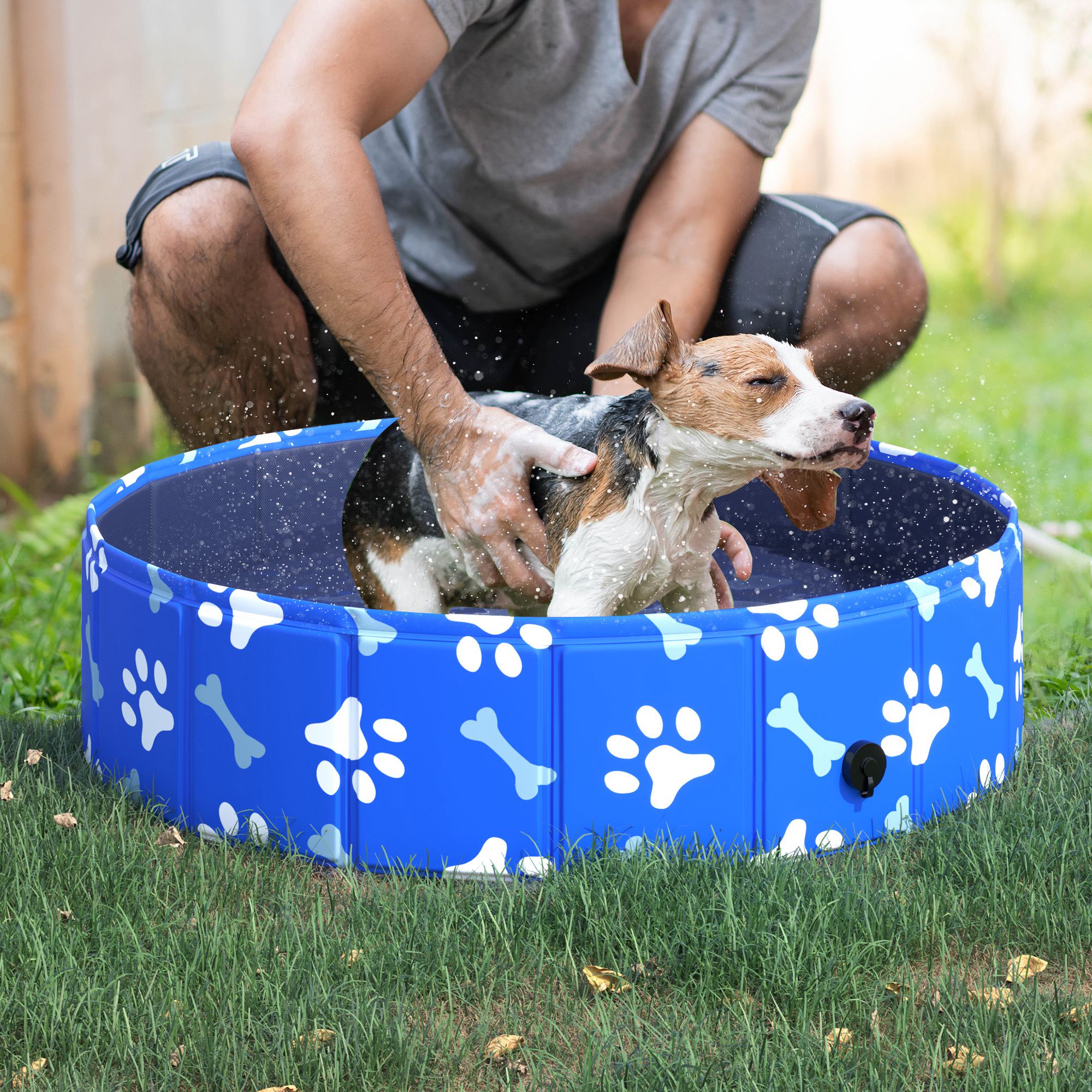 PawHut Foldable Dog Paddling Pool Pet Cat Swimming Pool Indoor/Outdoor Collapsible Bathing Tub Shower Tub Puppy Φ80 × 20H cm S Sized