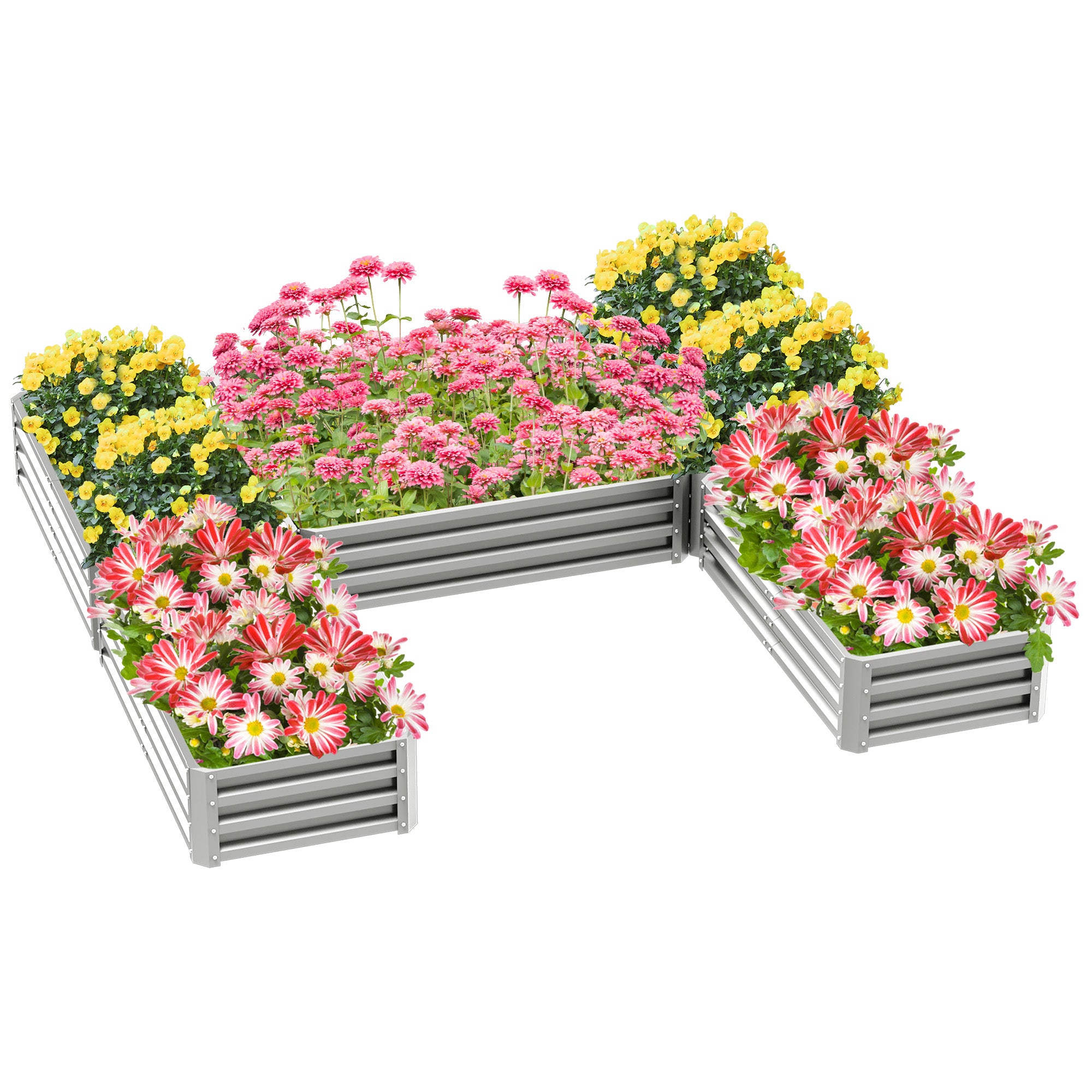 Outsunny 8 x 8ft DIY Raised Garden Bed, Set of 5 Large Steel Box Planters for Outdoor Plants, Vegetables, Flowers, Herbs, Easy Assembly, Silver