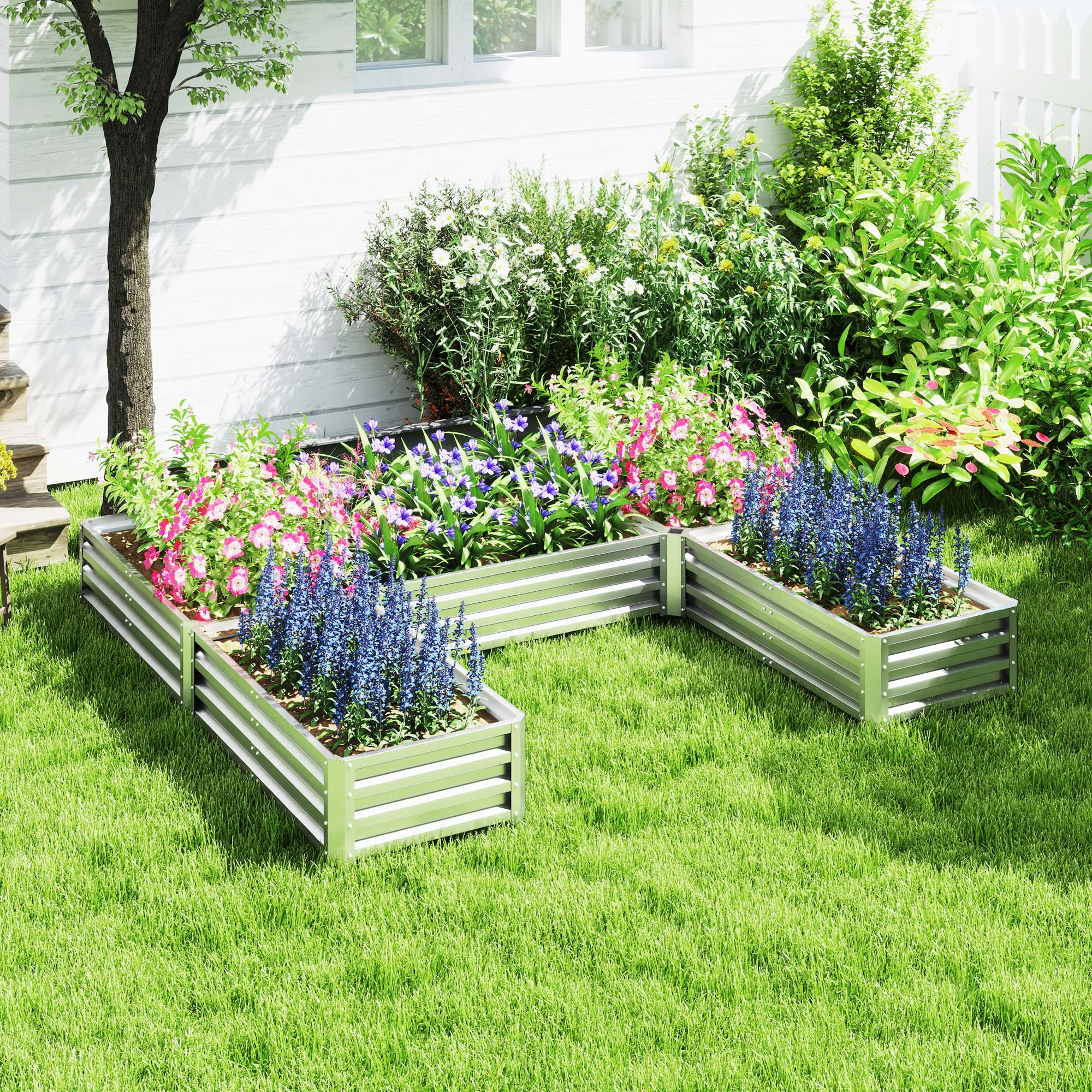 Outsunny 8 x 8ft DIY Raised Garden Bed, Set of 5 Large Steel Box Planters for Outdoor Plants, Vegetables, Flowers, Herbs, Easy Assembly, Silver