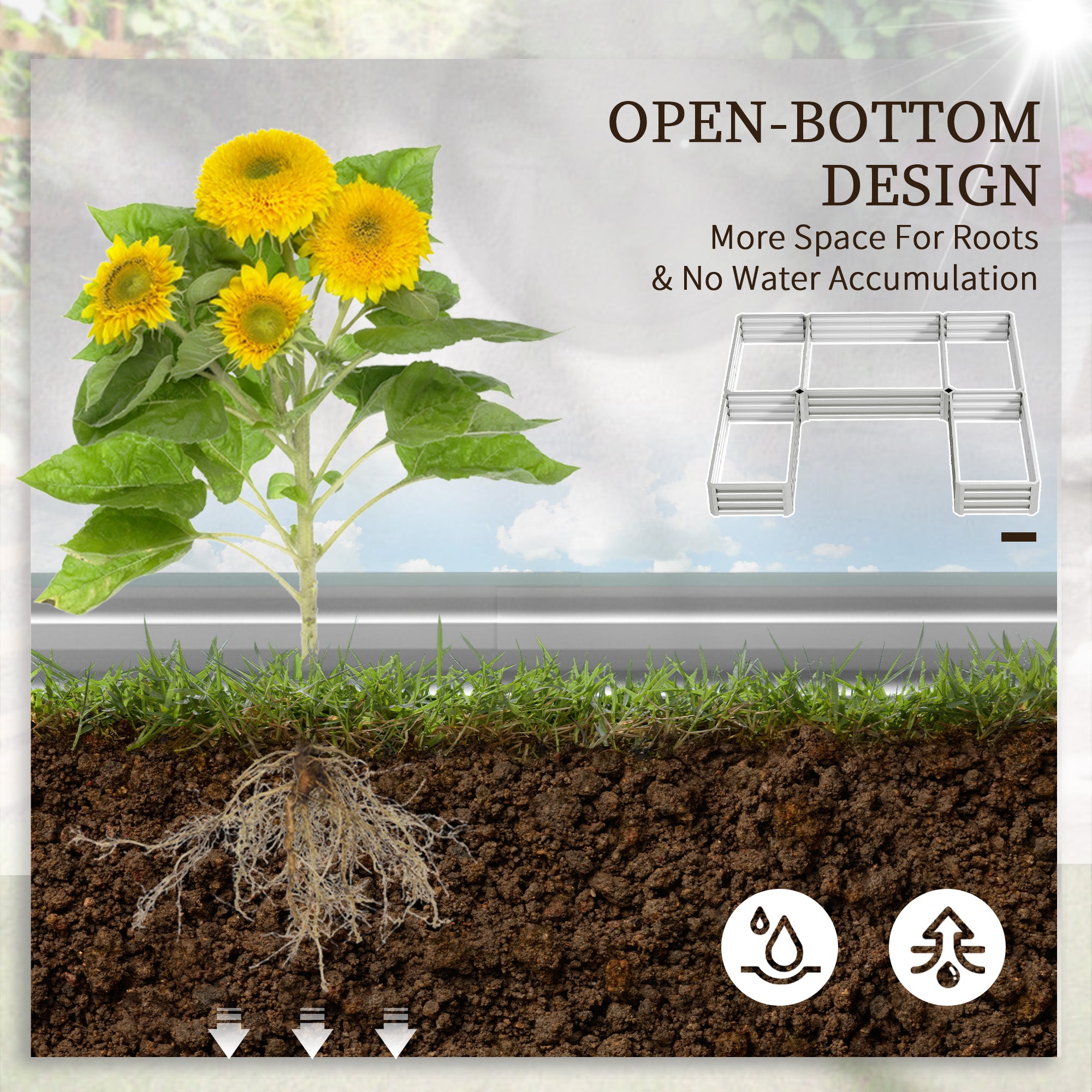 Outsunny 8 x 8ft DIY Raised Garden Bed, Set of 5 Large Steel Box Planters for Outdoor Plants, Vegetables, Flowers, Herbs, Easy Assembly, Silver