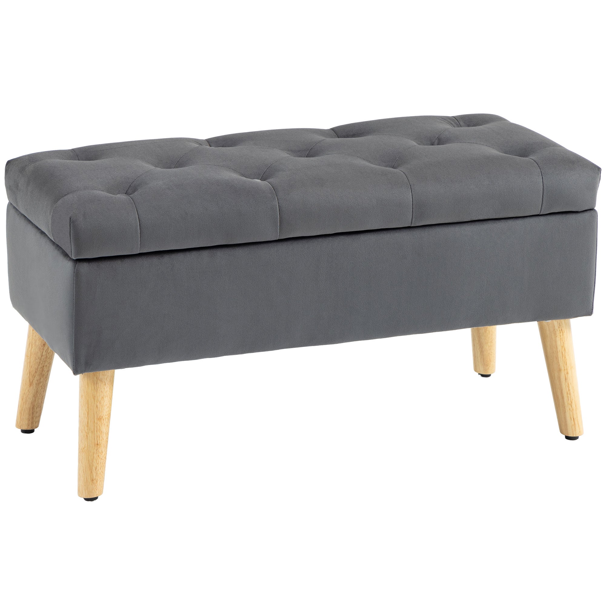 HOMCOM Storage Ottoman with Lid, Velvet Upholstered Storage Bench, Foot Stool with Wood Legs for Living Room, Bedroom, Entryway, 31.5