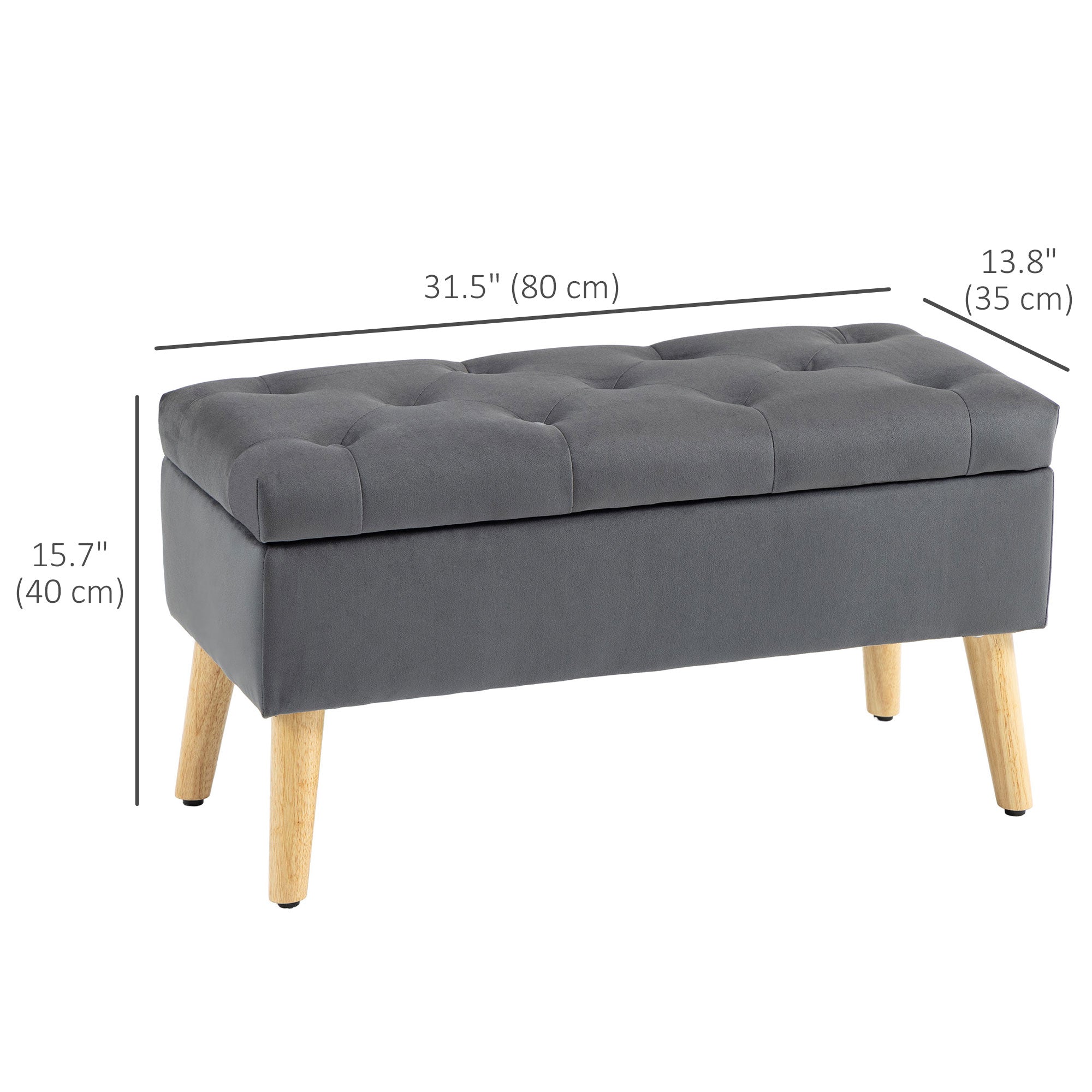 HOMCOM Storage Ottoman with Lid, Velvet Upholstered Storage Bench, Foot Stool with Wood Legs for Living Room, Bedroom, Entryway, 31.5