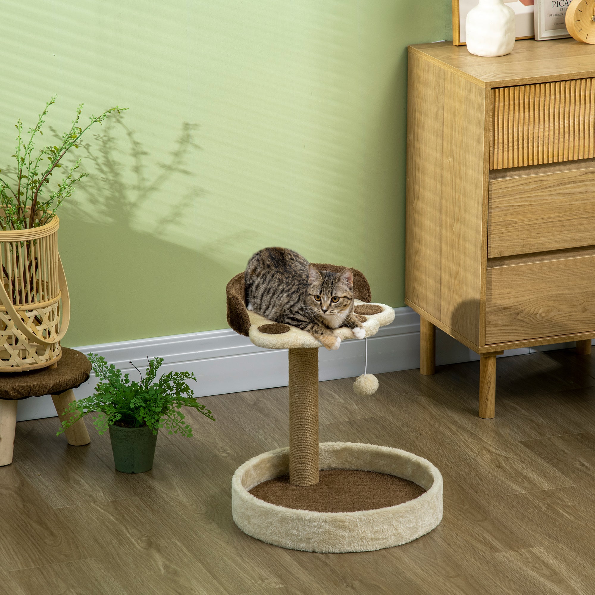 PawHut Cat Tree, 44cm Cat Tower, Cat Tree for Indoor Cats, with Sisal Cat Scratching Post, Platforms, Toy Ball - Brown