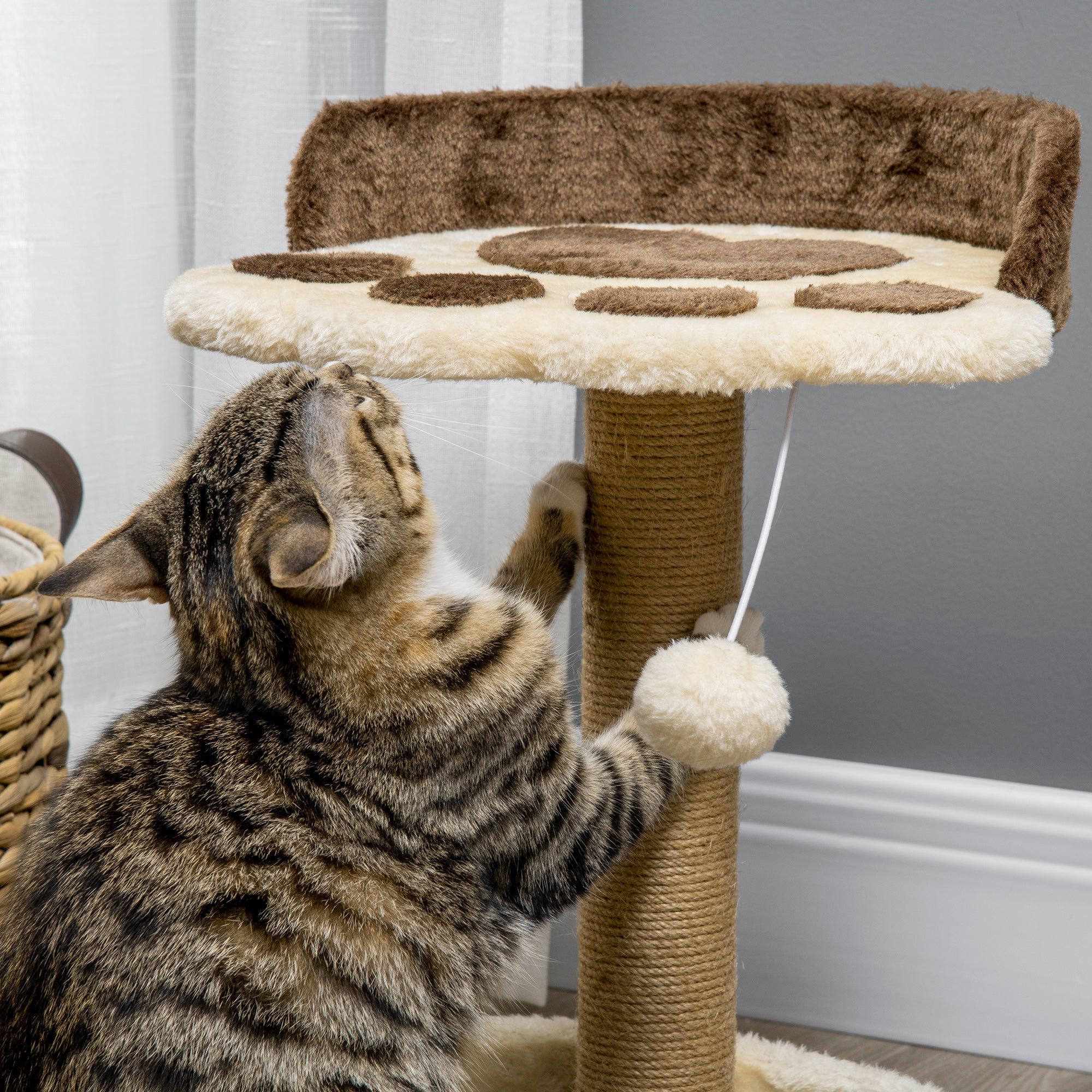 PawHut Cat Tree, 44cm Cat Tower, Cat Tree for Indoor Cats, with Sisal Cat Scratching Post, Platforms, Toy Ball - Brown
