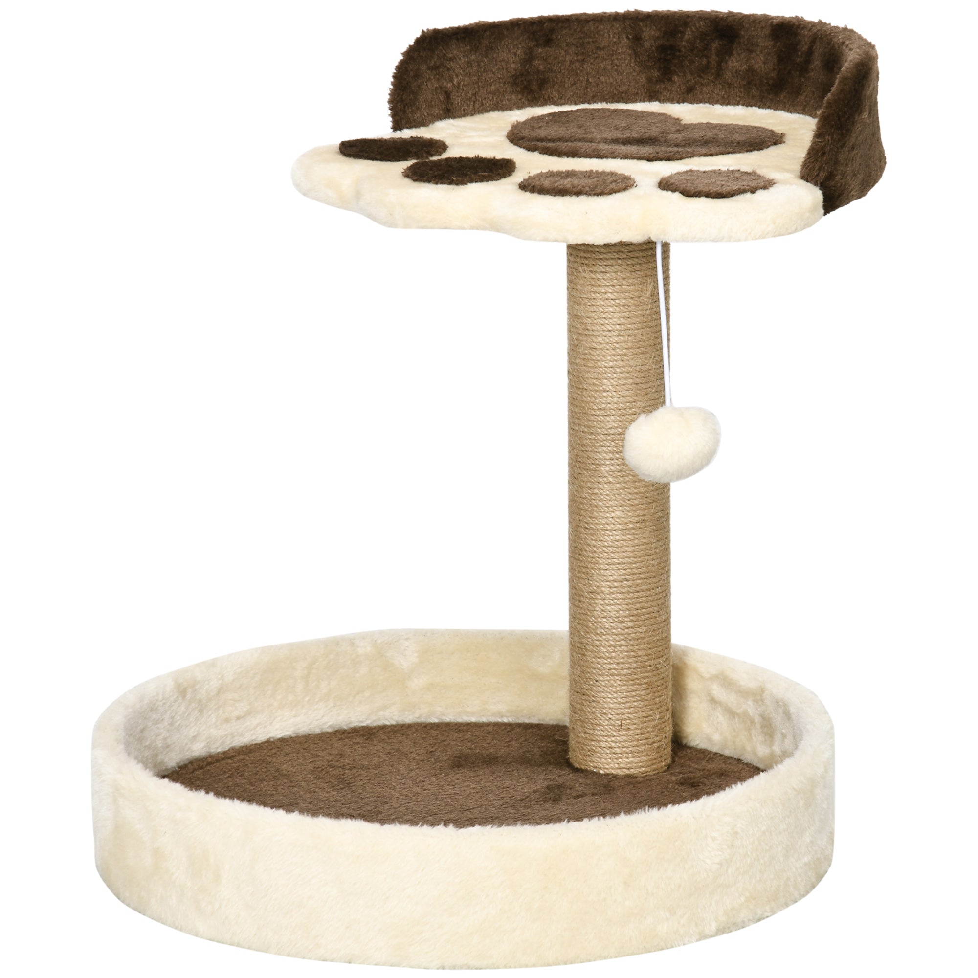 PawHut Cat Tree, 44cm Cat Tower, Cat Tree for Indoor Cats, with Sisal Cat Scratching Post, Platforms, Toy Ball - Brown