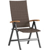 Outsunny Folding Wicker Dining Chair, PE Rattan Patio Dining Chair Outdoor with Steel Frame, Armrest, Backrest for Garden, Backyard, Porch, Brown