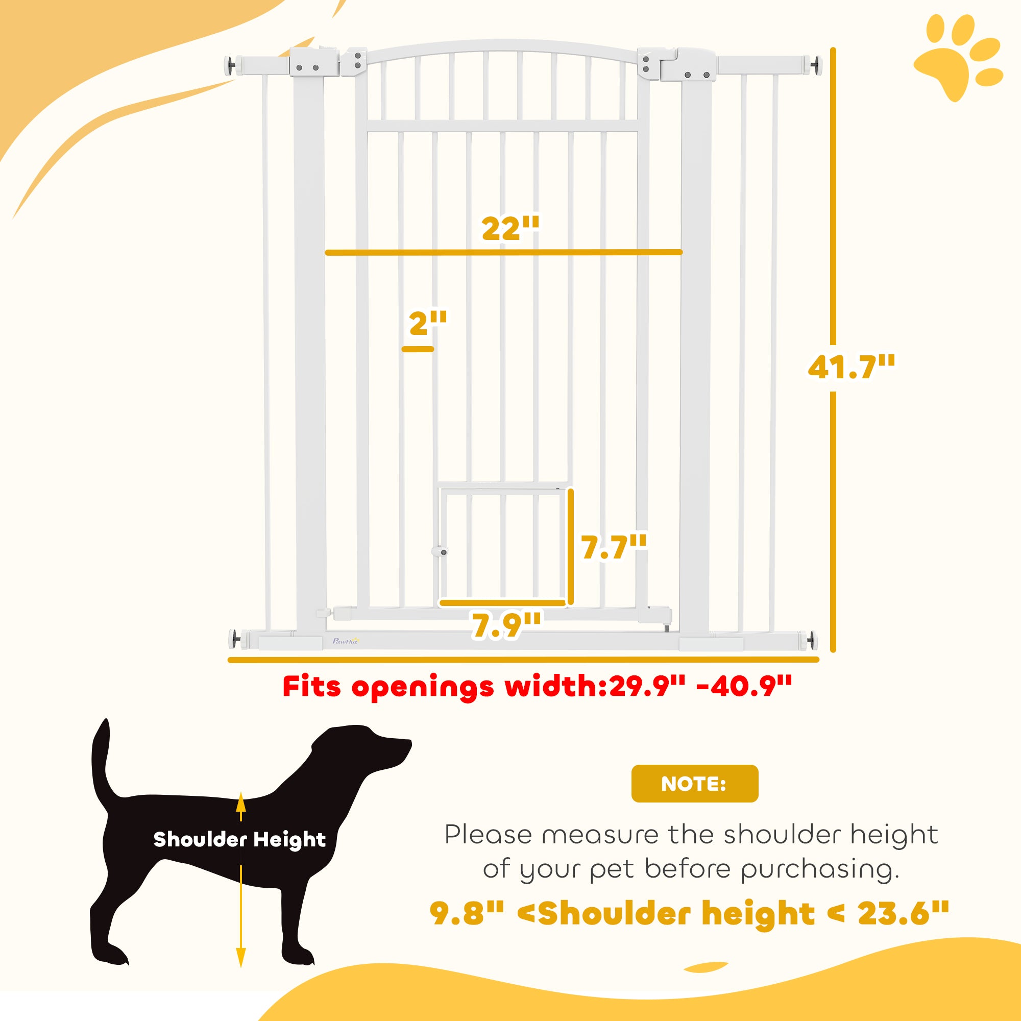 PawHut Pet Gate Indoor with Cat Door, 30"-41" Dog Gate, Extra Wide Walk Through Puppy Gate, 3-Inch and 5.5-Inch Extension Kits, Pressure or Hardware Mounted for Stairway, Doorway, Hallway, 42" High