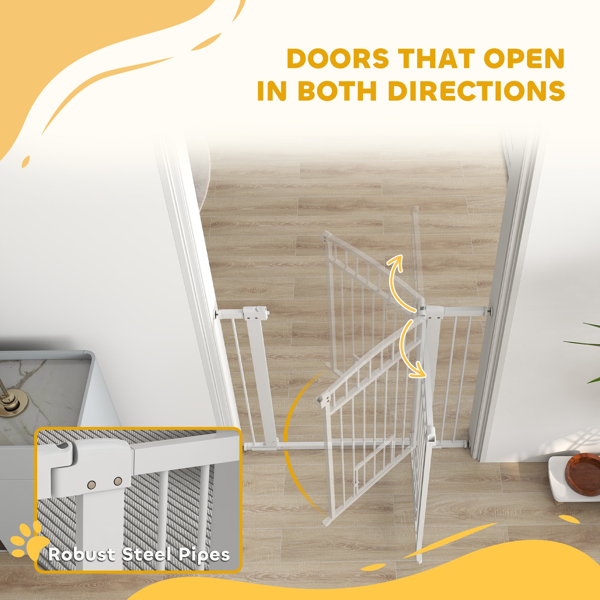 PawHut Pet Gate Indoor with Cat Door, 30"-41" Dog Gate, Extra Wide Walk Through Puppy Gate, 3-Inch and 5.5-Inch Extension Kits, Pressure or Hardware Mounted for Stairway, Doorway, Hallway, 42" High