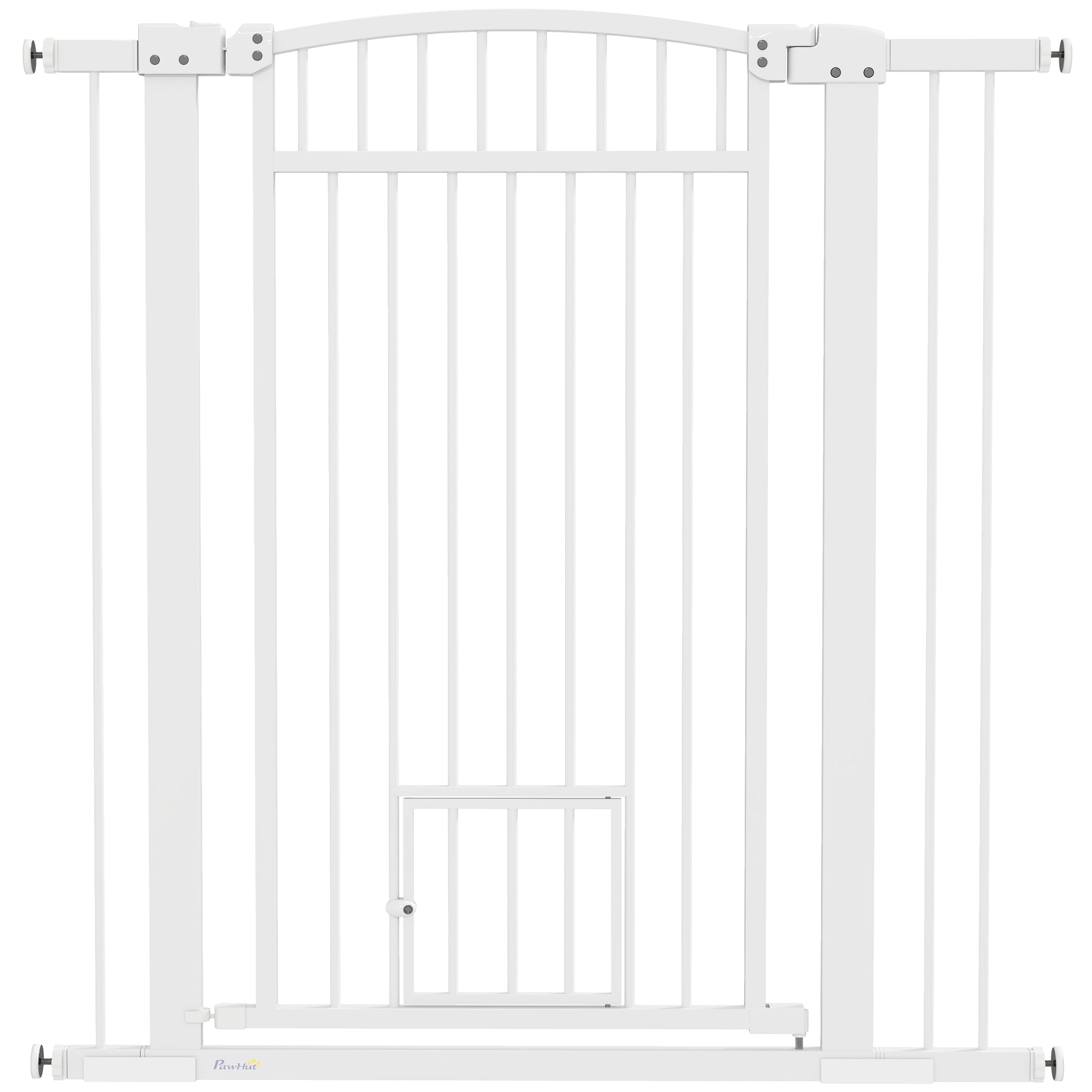 PawHut Pet Gate Indoor with Cat Door, 30"-41" Dog Gate, Extra Wide Walk Through Puppy Gate, 3-Inch and 5.5-Inch Extension Kits, Pressure or Hardware Mounted for Stairway, Doorway, Hallway, 42" High