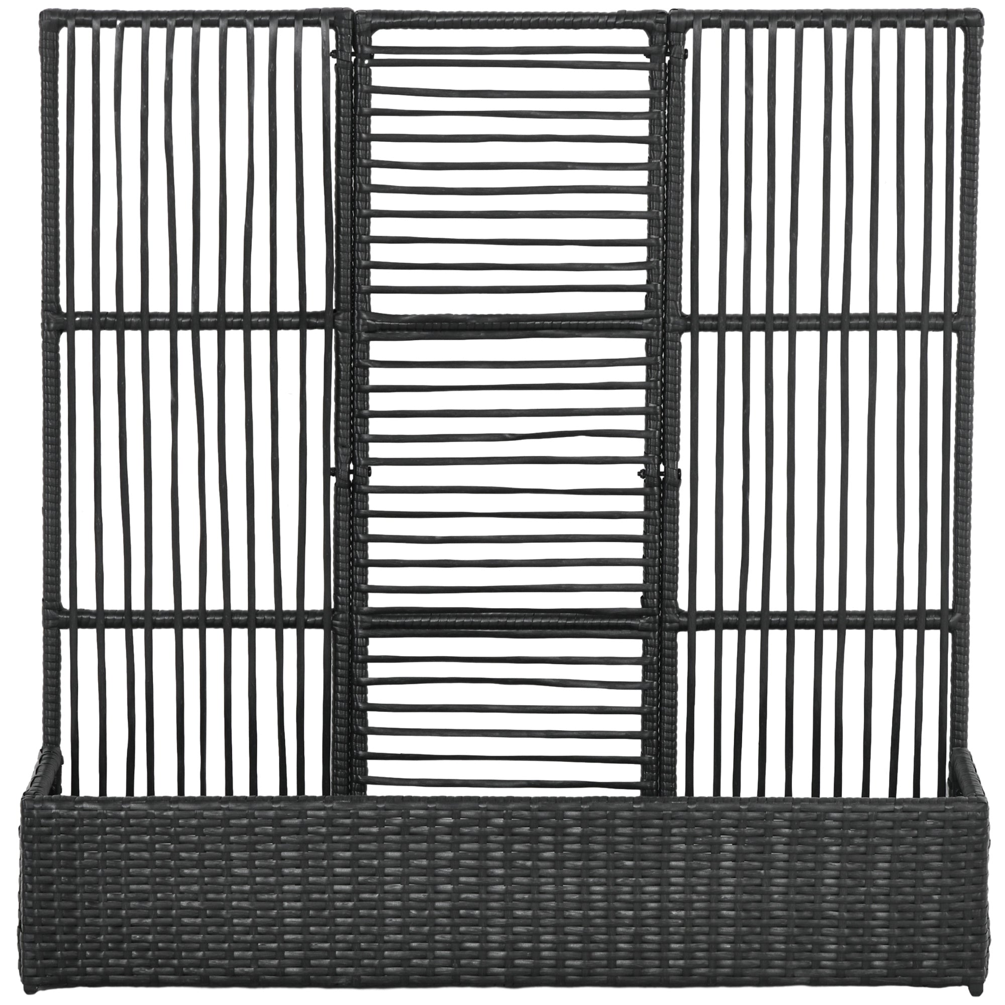 Outsunny Rattan Outdoor Planter with Lattice Trellis for Climbing Plants, Free Standing Wicker Raised Planter Box with Storage for Garden, Patio, Balcony, Porch, Black