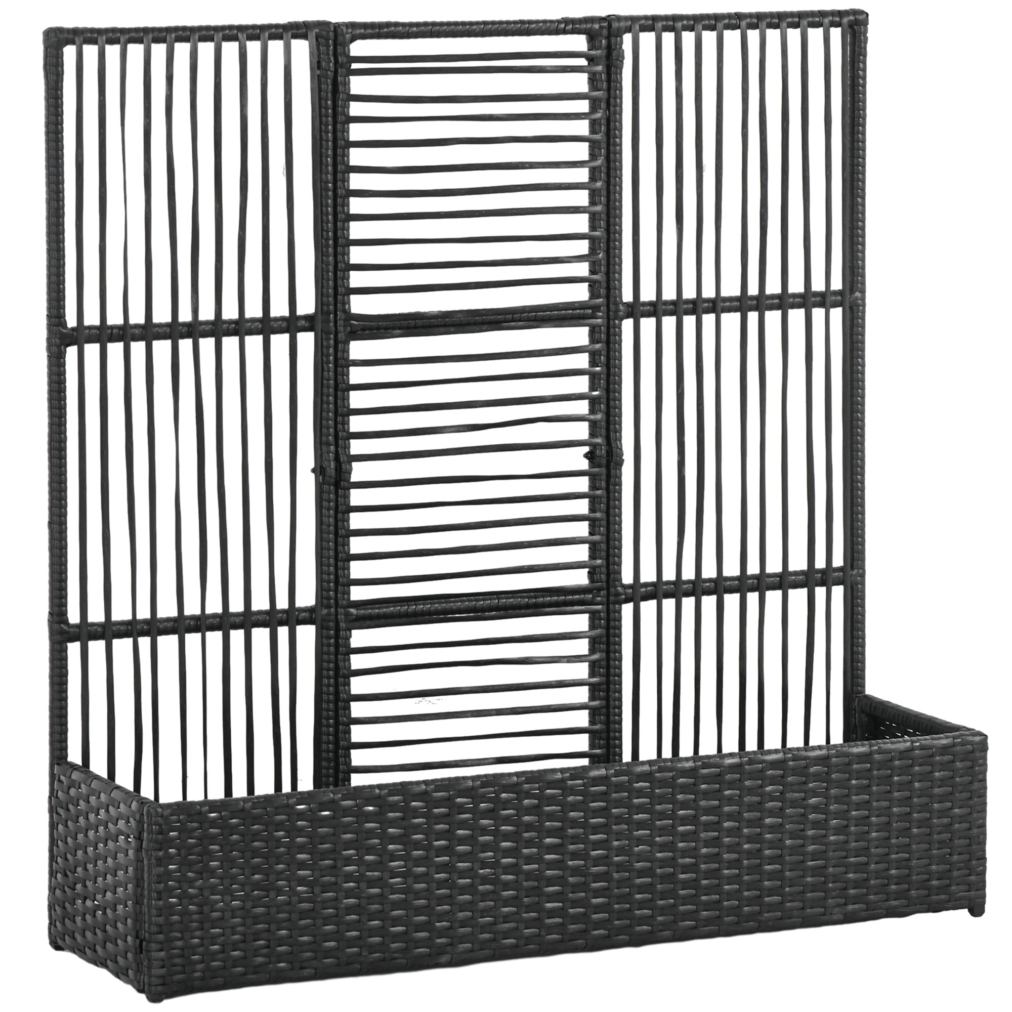 Outsunny Rattan Outdoor Planter with Lattice Trellis for Climbing Plants, Free Standing Wicker Raised Planter Box with Storage for Garden, Patio, Balcony, Porch, Black