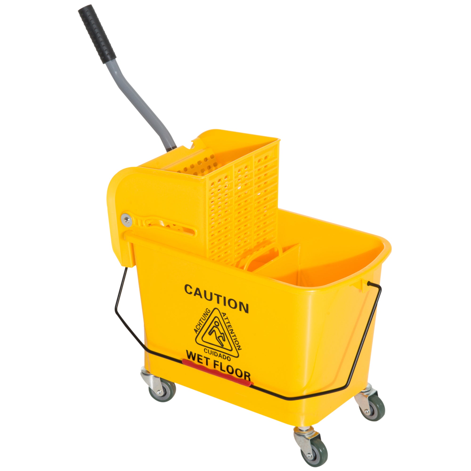 HOMCOM Mop Bucket with Wringer on Wheels for Floor Cleaning, 5 Gallon, Separate Dirty and Clean Water, Yellow