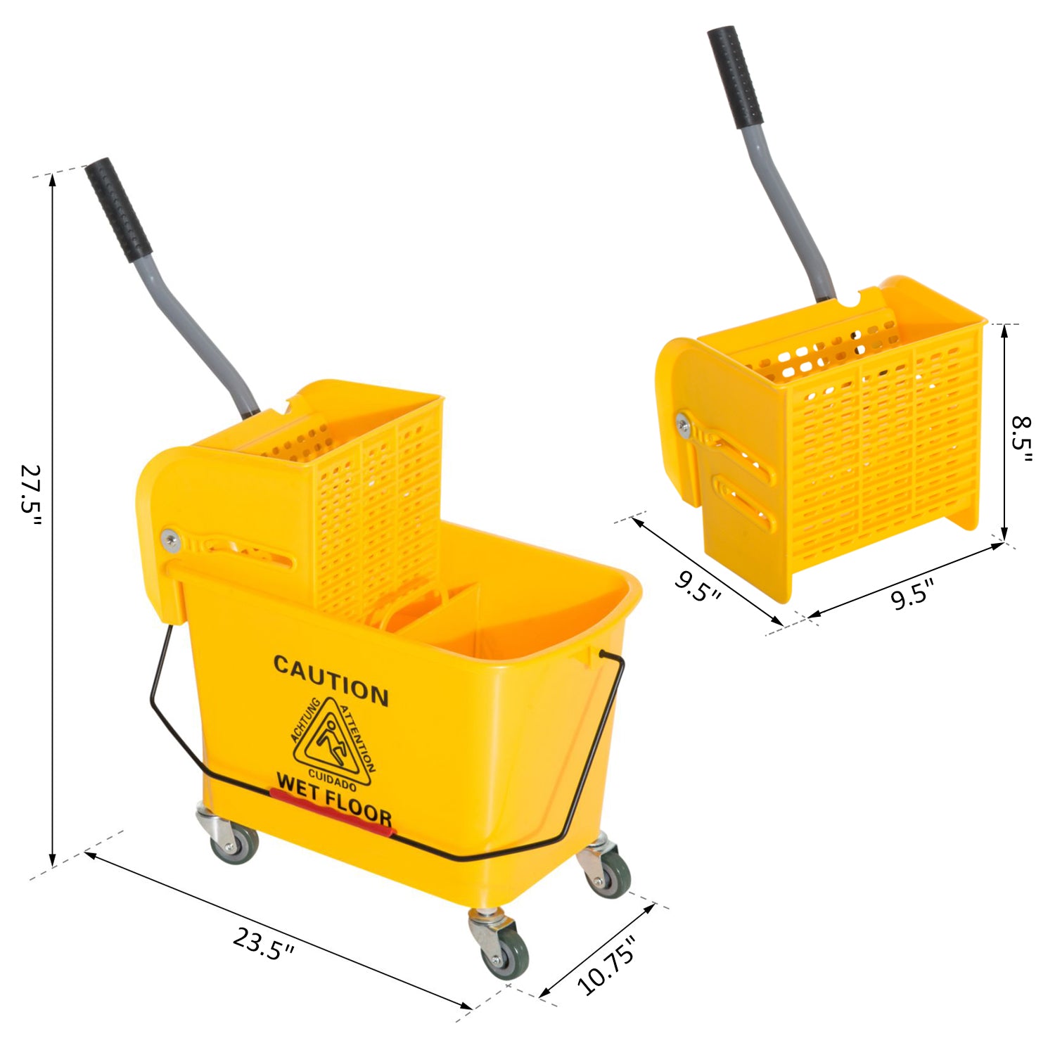 HOMCOM Mop Bucket with Wringer on Wheels for Floor Cleaning, 5 Gallon, Separate Dirty and Clean Water, Yellow