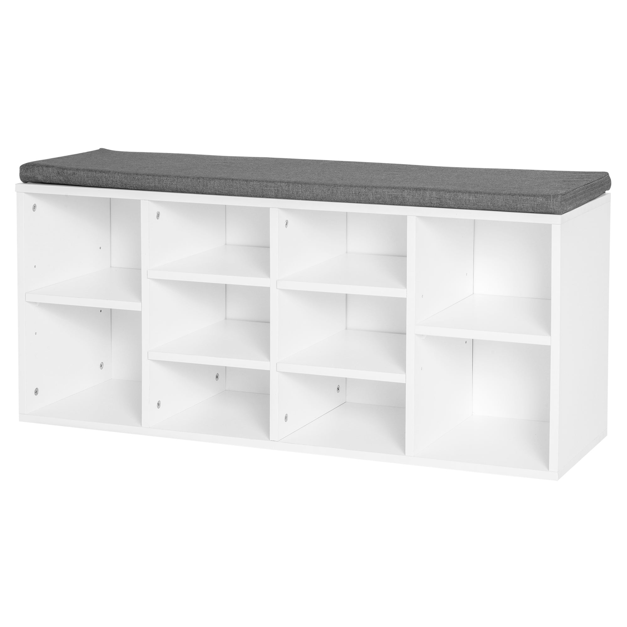 HOMCOM Shoe Bench with Storage, Upholstered Entryway Bench with Adjustable Shelves, Cushion for Living Room, Hallway, White