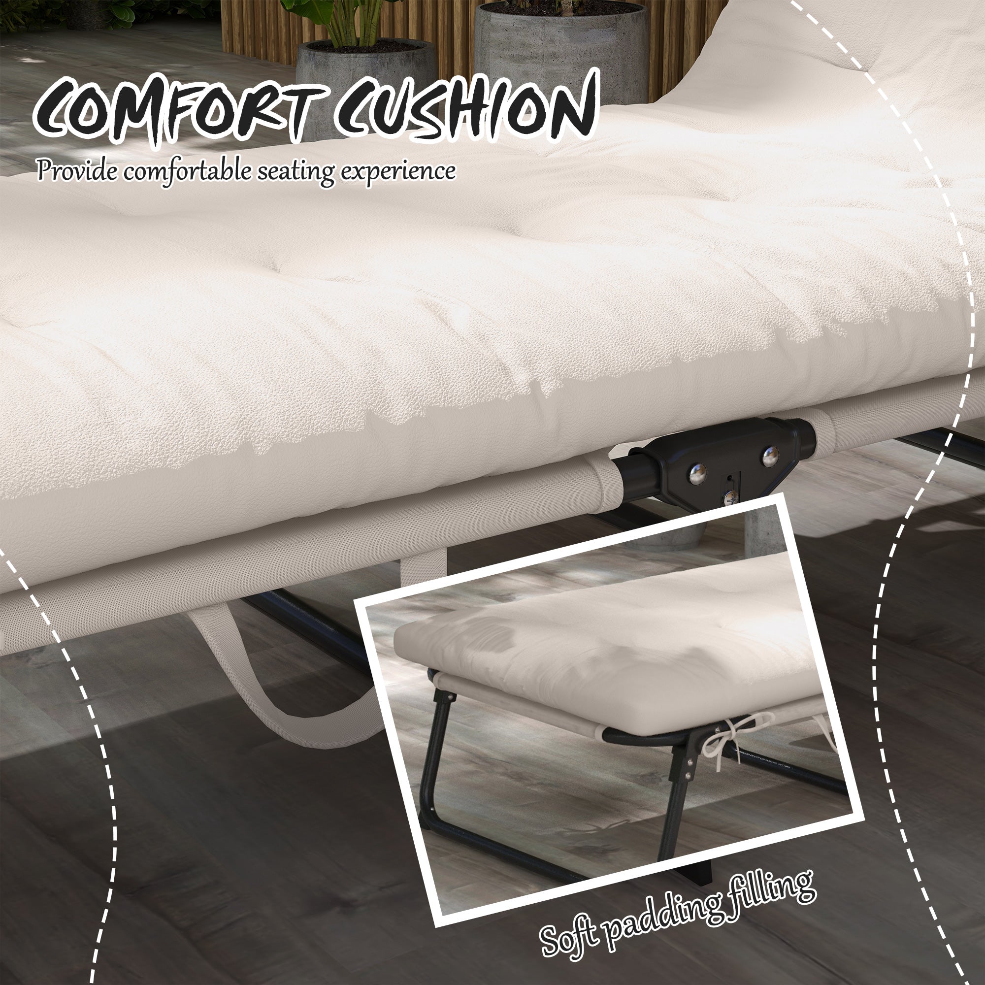 Outsunny Folding Lounge Chair with 4-level Reclining Back, Outdoor Tanning Chair with Cushion, Outdoor Lounge Chair with Breathable Mesh Fabric, Side Pocket, Headrest, Beige