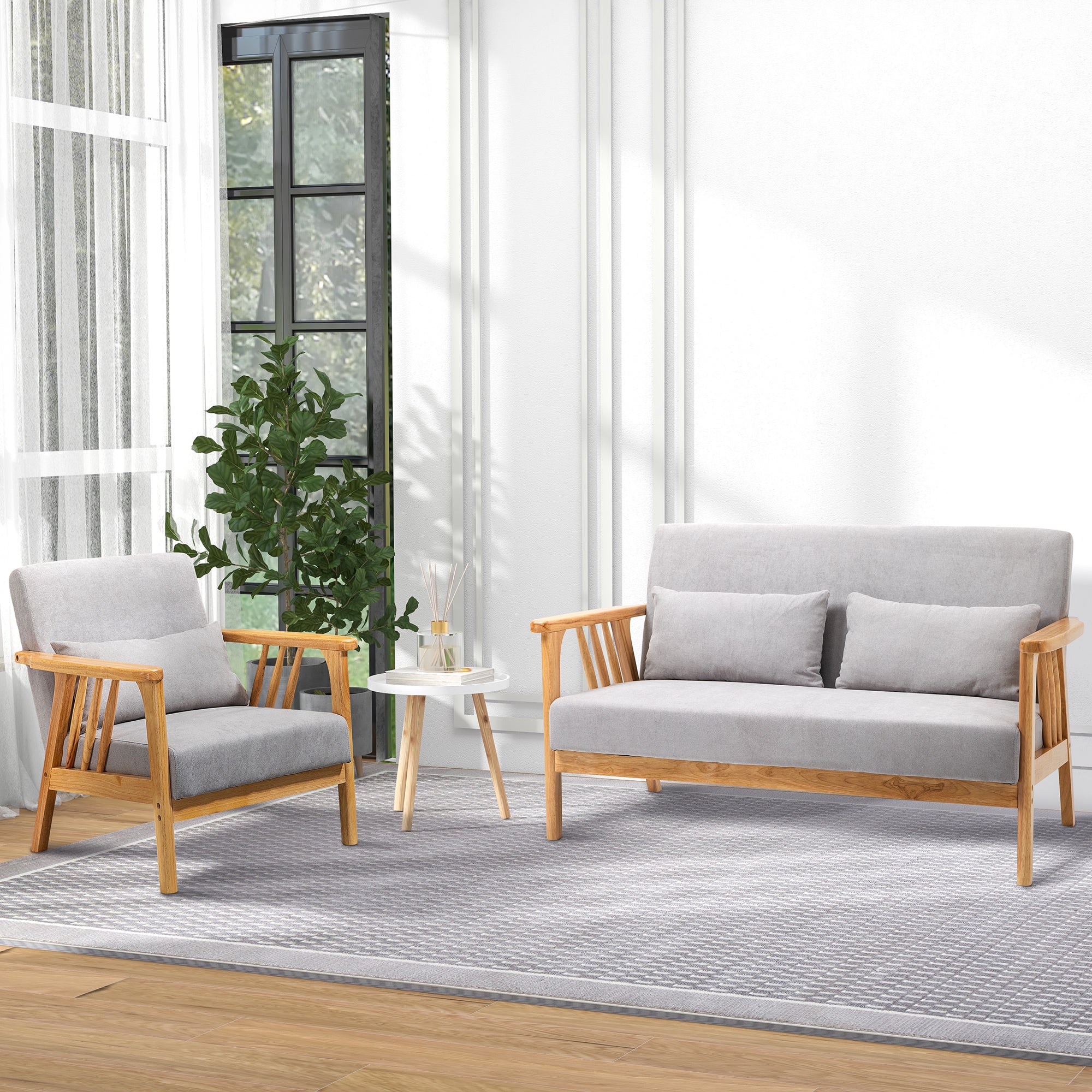 HOMCOM Coffee Table, Carved Floral Round Table with Tray-style Top and Wood Legs, Modern Side Table for Living Room, White