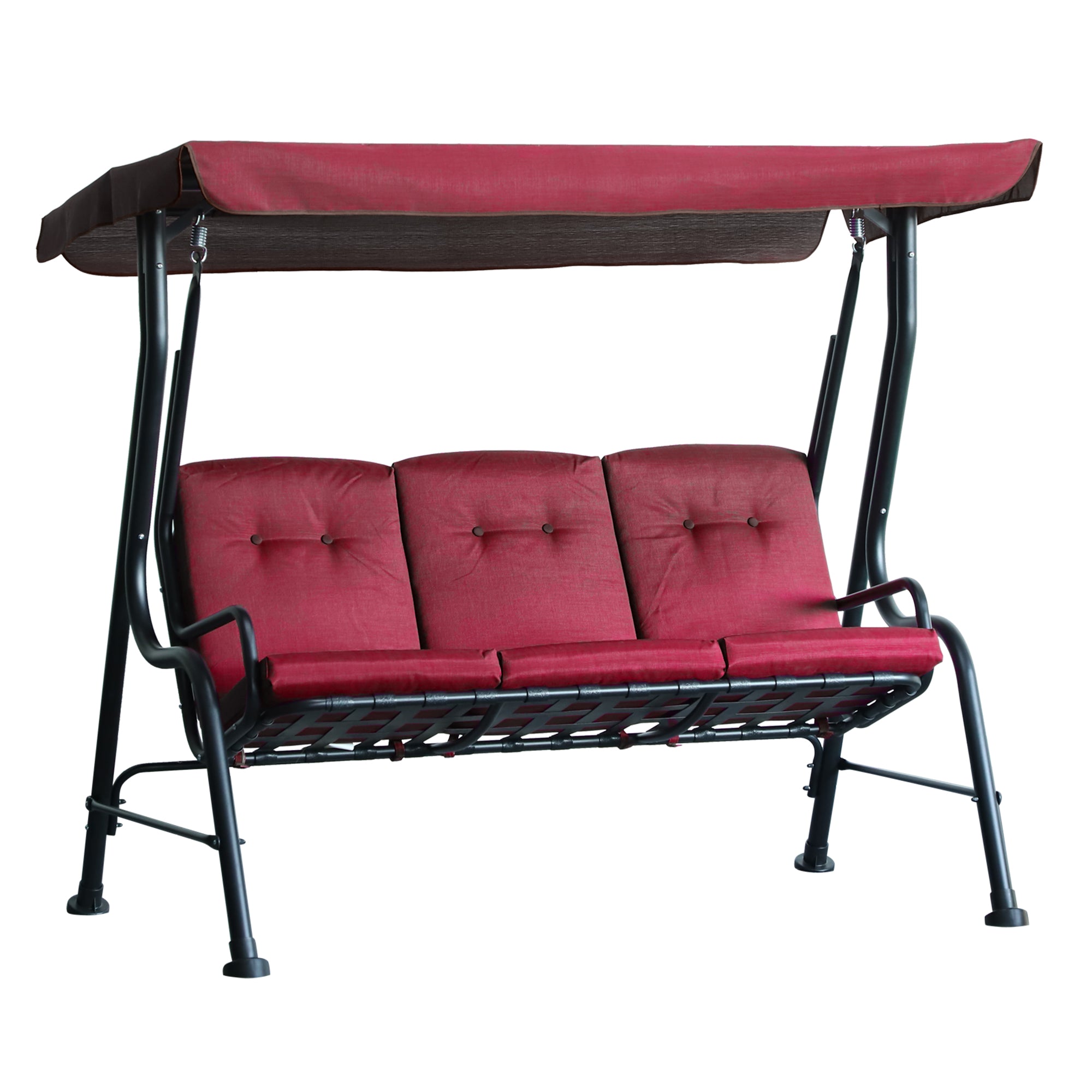 Outsunny 3-Person Porch Swing Patio Swing Chair with Canopy for Patio, Garden, Backyard, Poolside, Wine Red