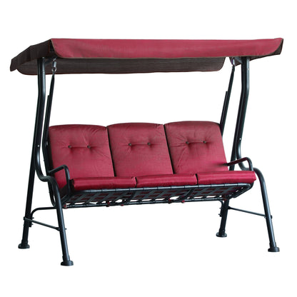 Outsunny 3-Person Porch Swing Patio Swing Chair with Canopy for Patio, Garden, Backyard, Poolside, Wine Red