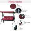 Outsunny 3-Person Porch Swing Patio Swing Chair with Canopy for Patio, Garden, Backyard, Poolside, Wine Red