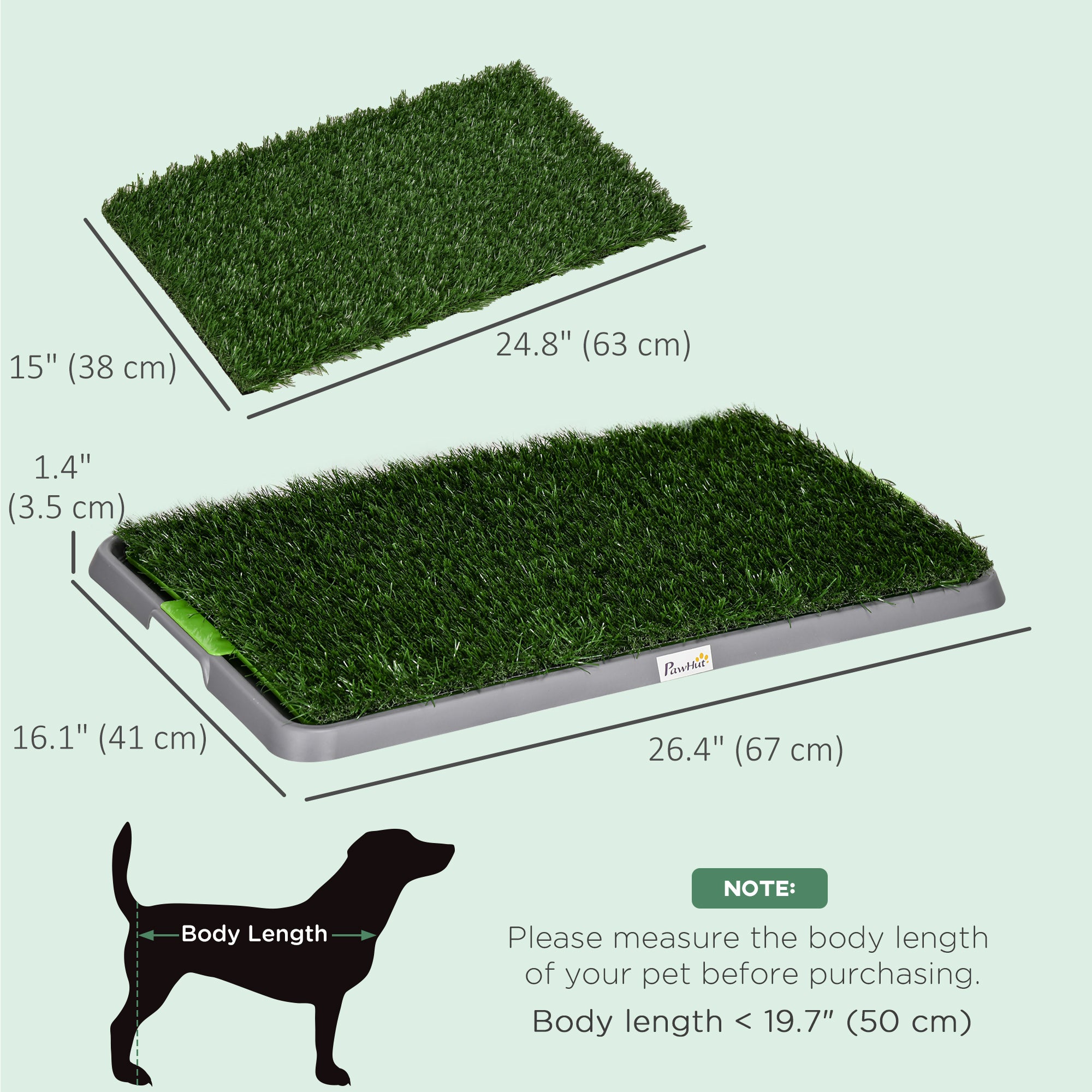 PawHut Grass Pee Pad for Dogs, 26" x 16" Artificial Grass with Tray for Dogs Potty Training Indoor Outdoor, Green
