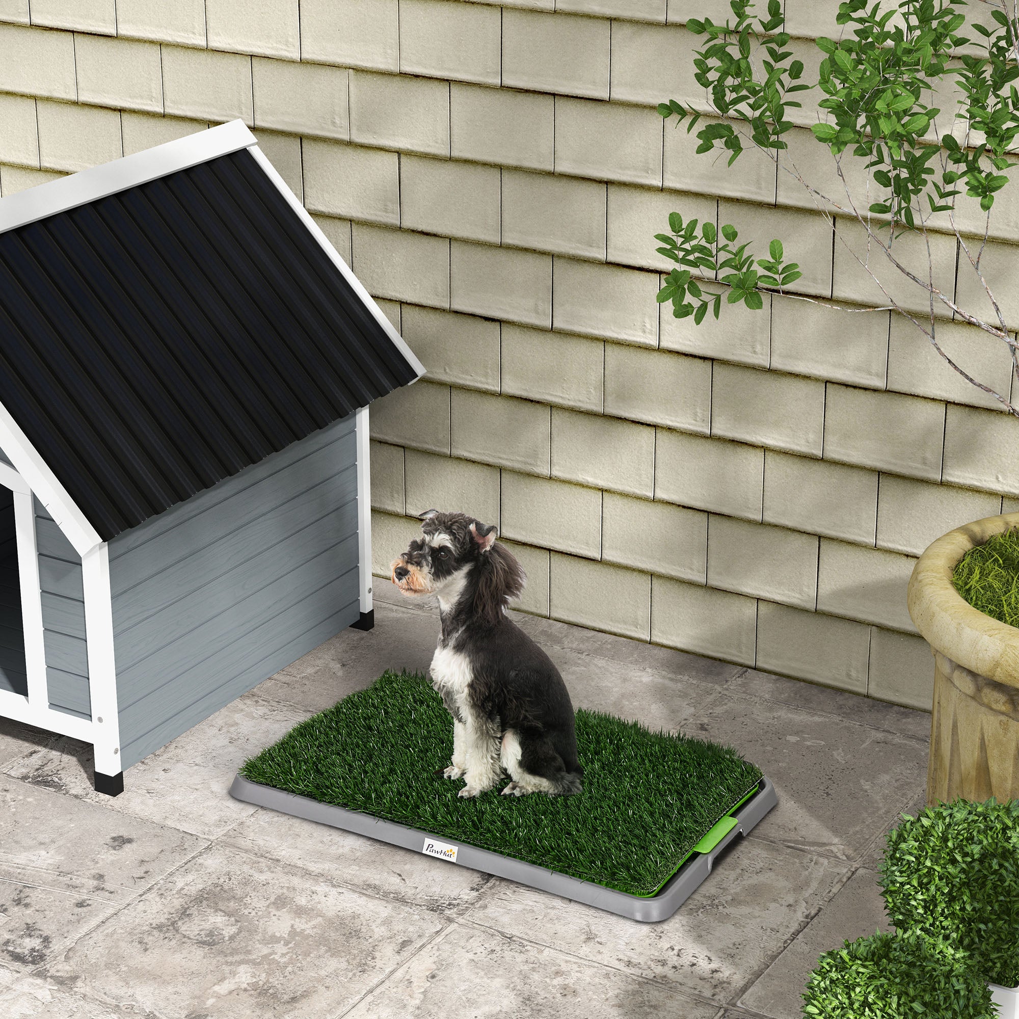 PawHut Grass Pee Pad for Dogs, 26" x 16" Artificial Grass with Tray for Dogs Potty Training Indoor Outdoor, Green