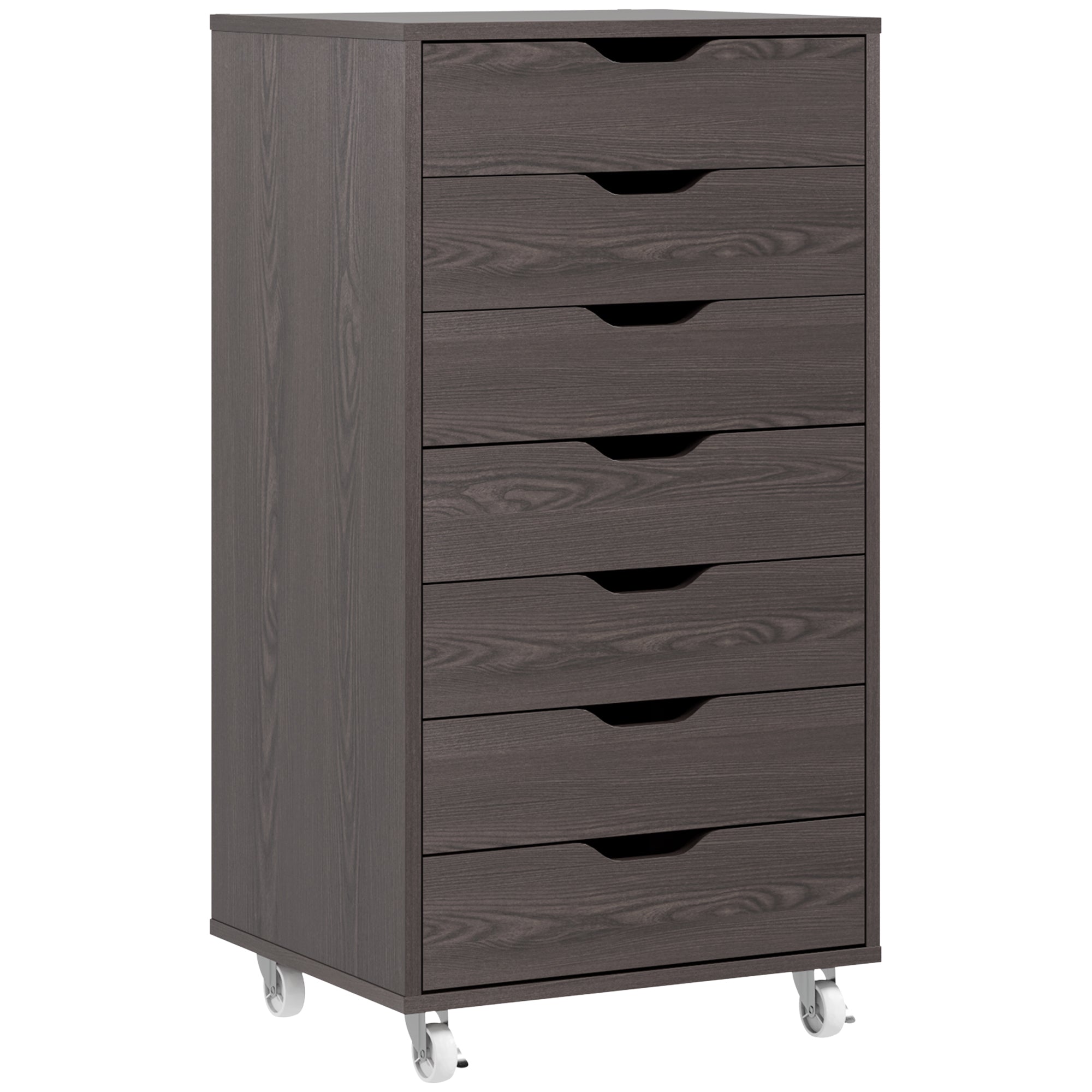 Vinsetto Vertical Filing Cabinet, 7-drawer File Cabinet, Mobile Office Storage Cabinet with Wheels for Home Office, Grey Wood Grain