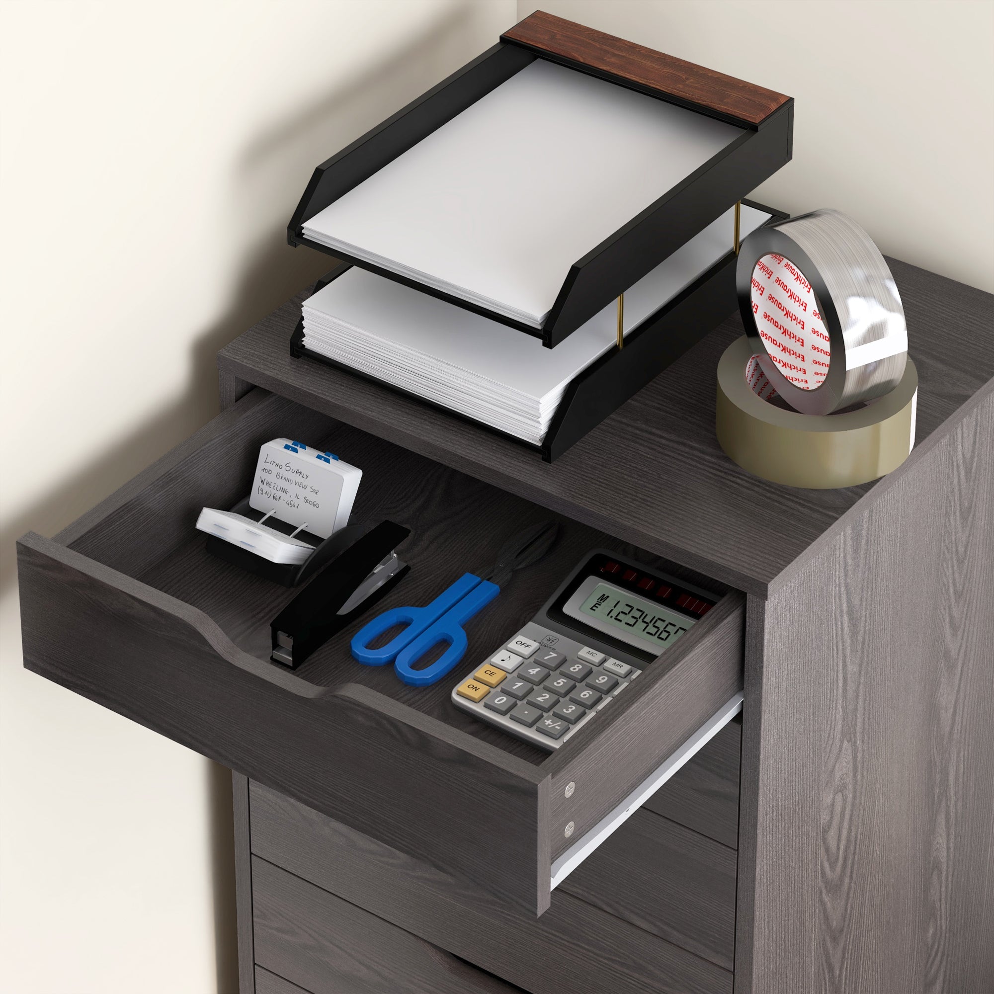 Vinsetto Vertical Filing Cabinet, 7-drawer File Cabinet, Mobile Office Storage Cabinet with Wheels for Home Office, Grey Wood Grain