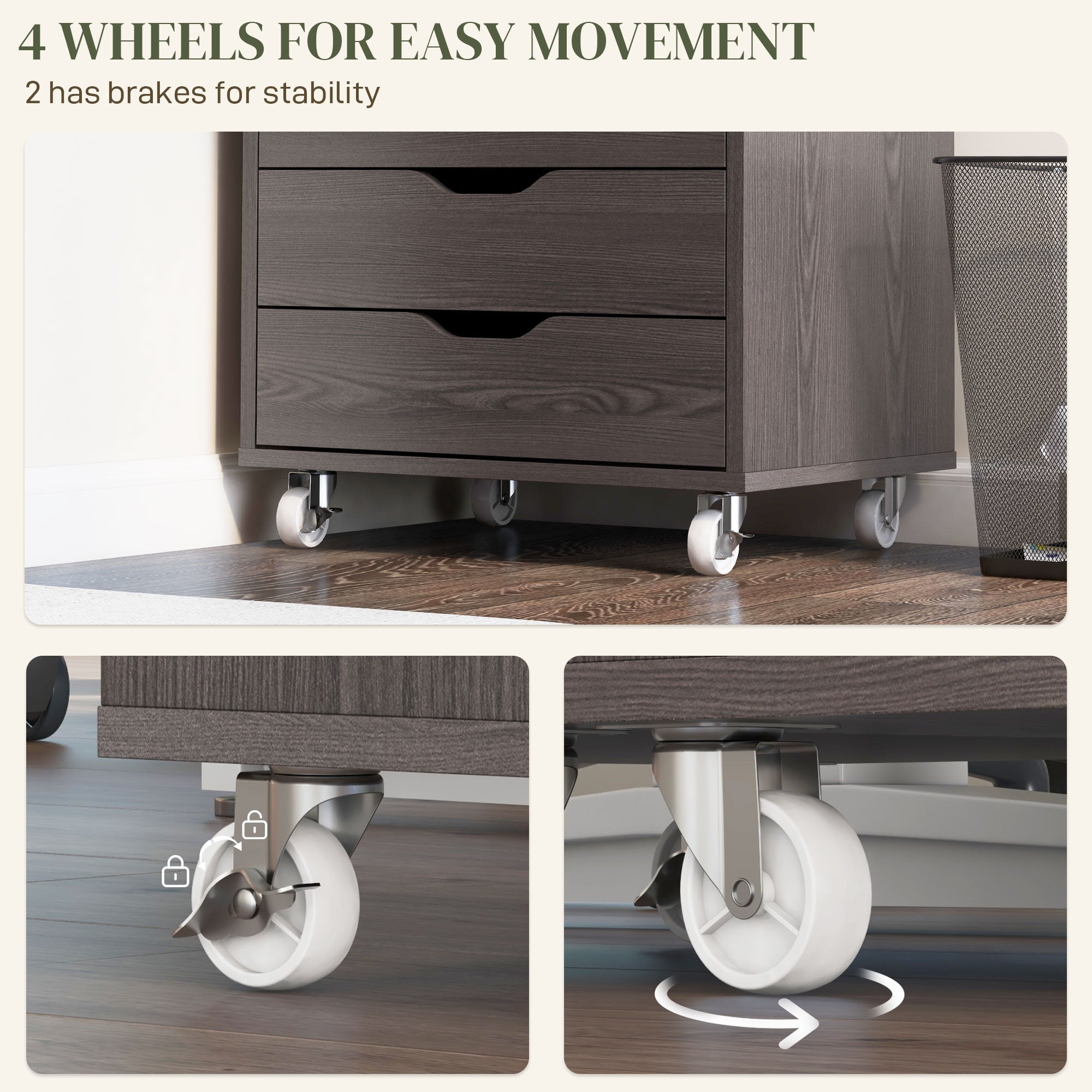 Vinsetto Vertical Filing Cabinet, 7-drawer File Cabinet, Mobile Office Storage Cabinet with Wheels for Home Office, Grey Wood Grain