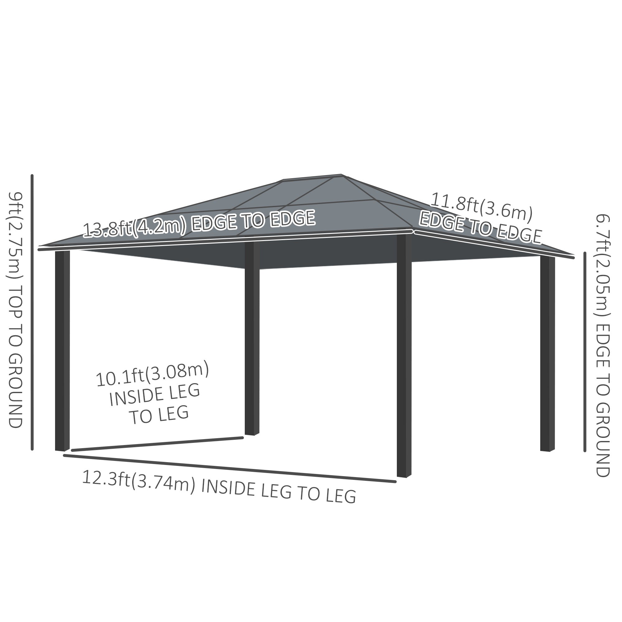 Outsunny 12' x 14' Hardtop Gazebo, Outdoor Gazebo Canopy Sun Shelter Waterproof with Aluminum Frame, Polycarbonate Panels Rooftop, Sidewalls, and Mosquito Netting