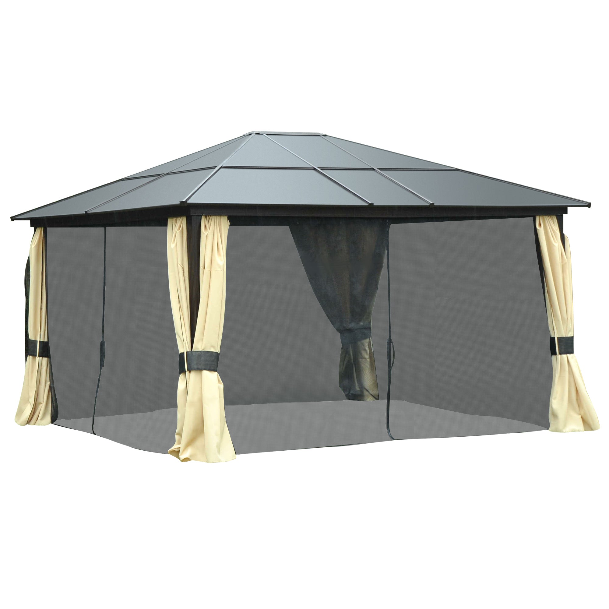 Outsunny 12' x 14' Hardtop Gazebo, Outdoor Gazebo Canopy Sun Shelter Waterproof with Aluminum Frame, Polycarbonate Panels Rooftop, Sidewalls, and Mosquito Netting