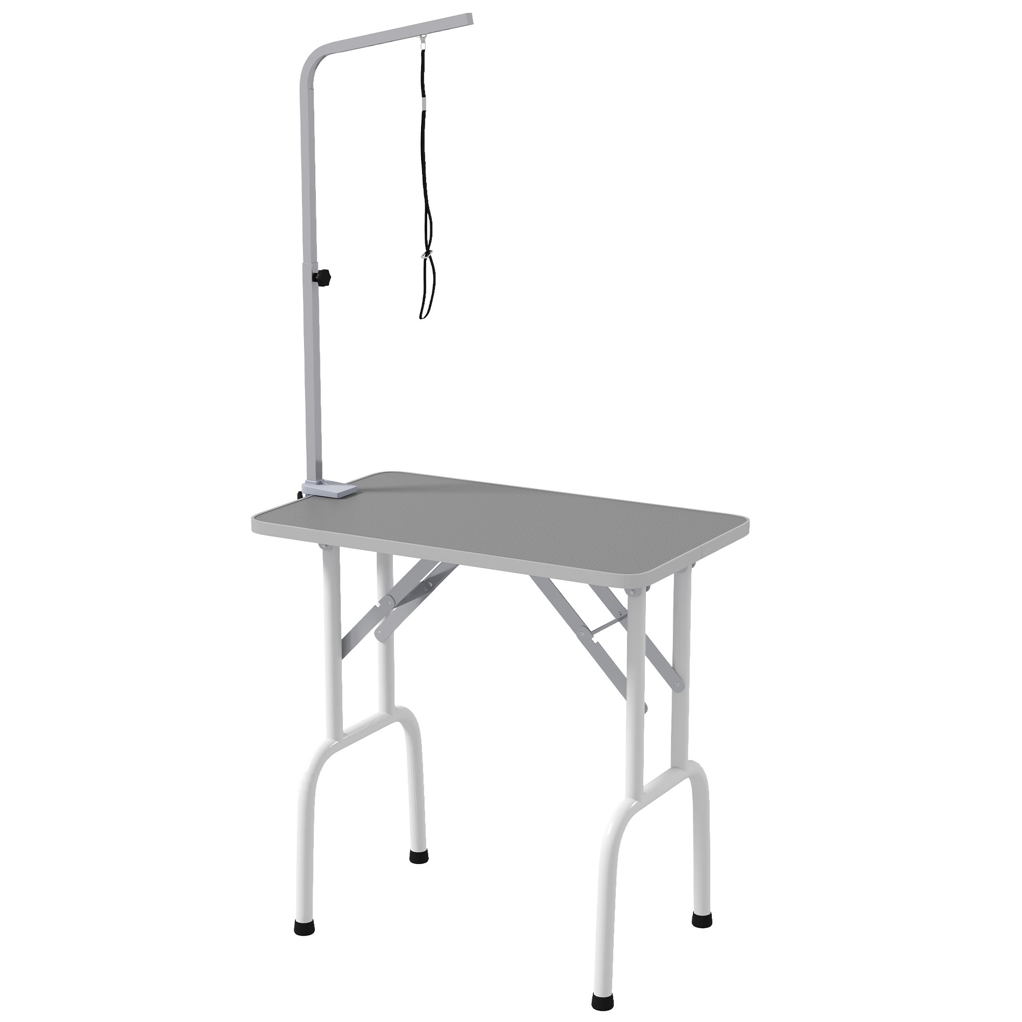 PawHut 32in Foldable Dog Grooming Table for Small Dogs, Pet Grooming Table for Dogs Cats with Adjustable Arm, Non-Slip Surface, Grey