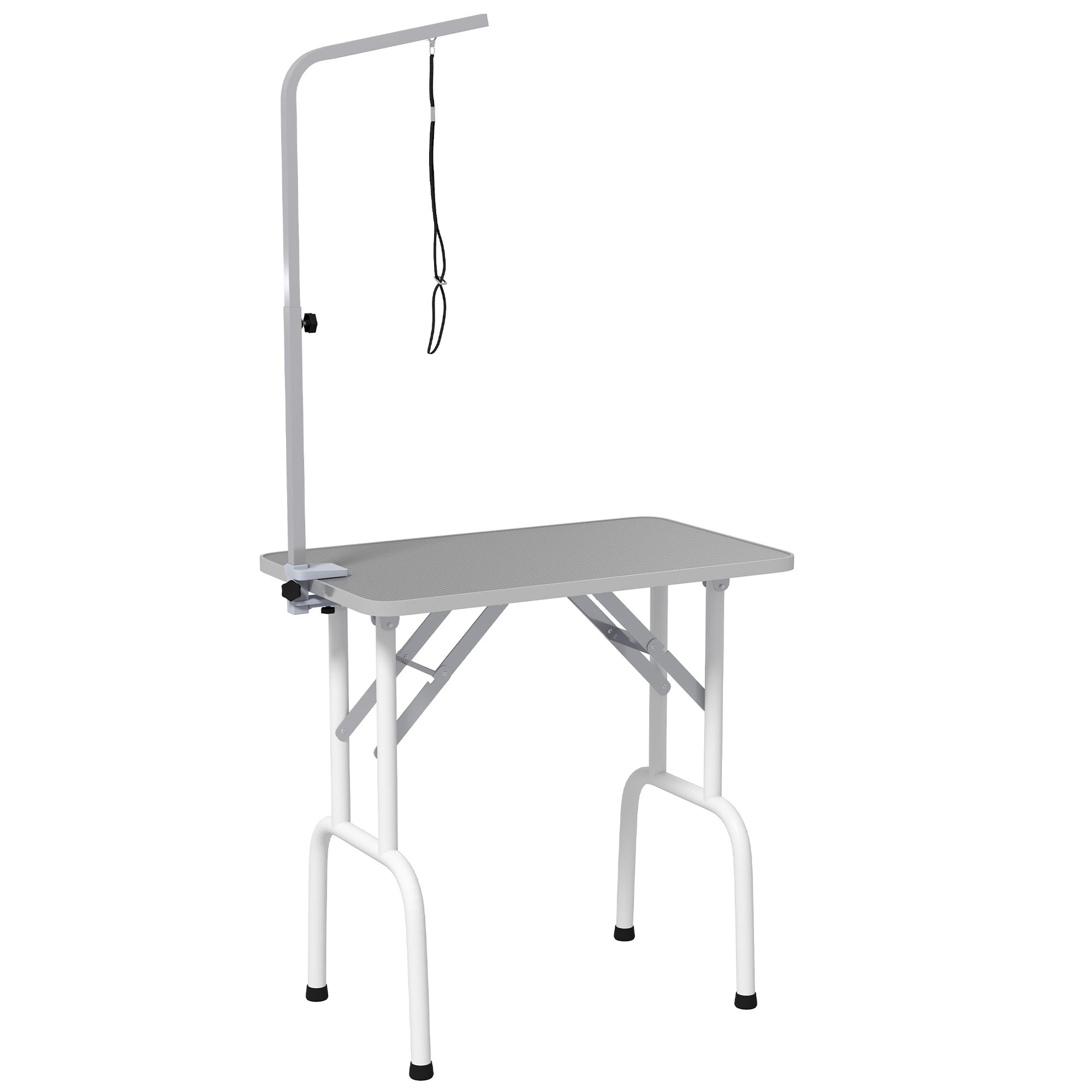 PawHut 32in Foldable Dog Grooming Table for Small Dogs, Pet Grooming Table for Dogs Cats with Adjustable Arm, Non-Slip Surface, Grey