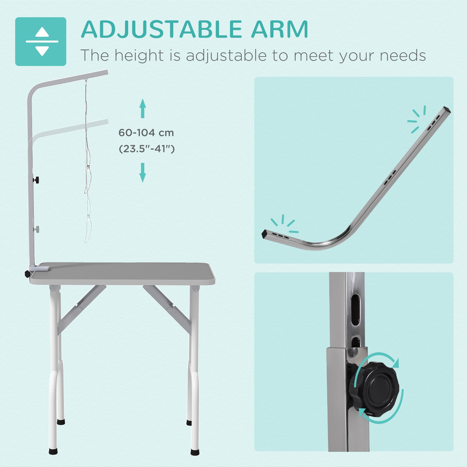 PawHut 32in Foldable Dog Grooming Table for Small Dogs, Pet Grooming Table for Dogs Cats with Adjustable Arm, Non-Slip Surface, Grey