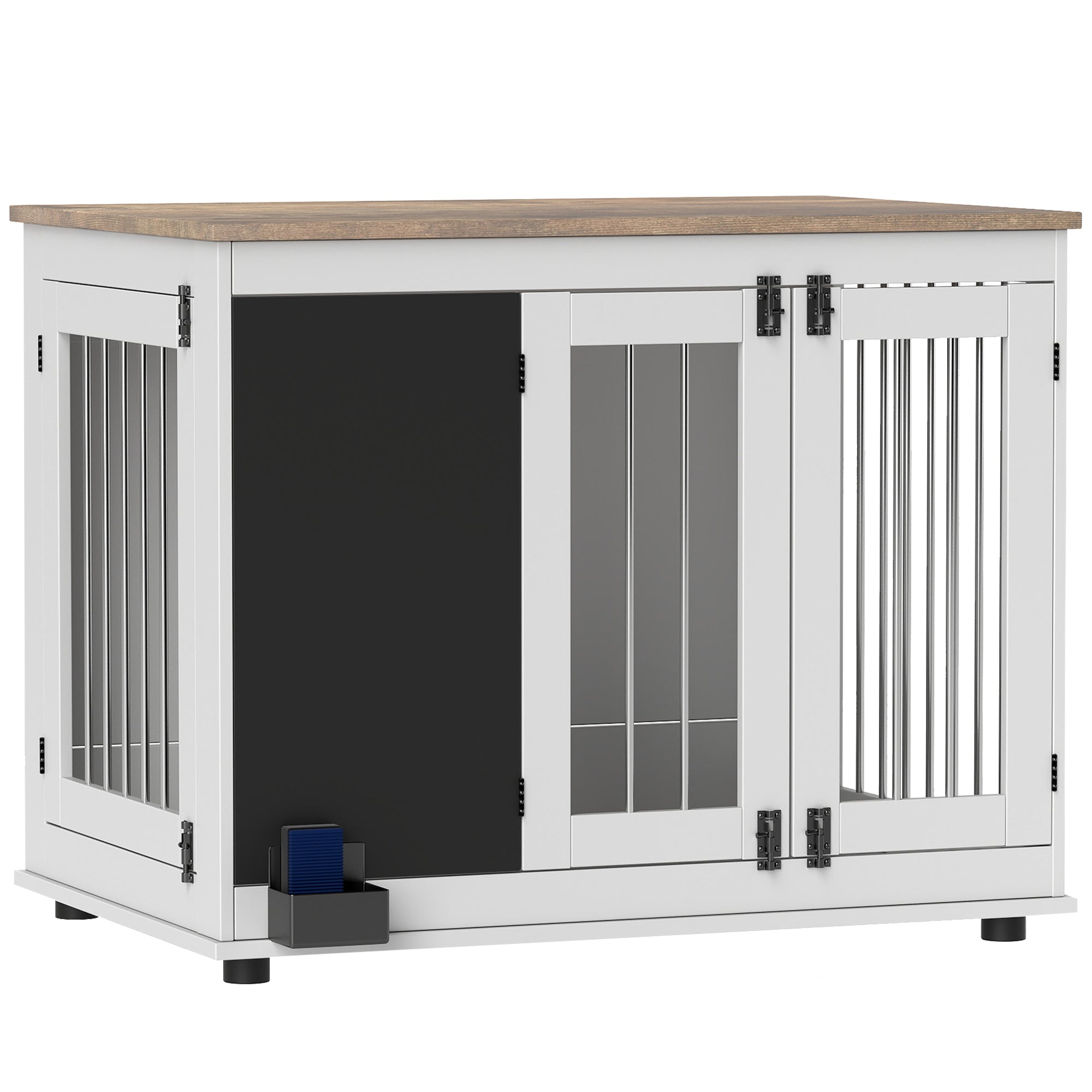 PawHut 39in Dog Crate Furniture, Dog Cage End Table with Three Doors, Blackboard, Non-slip Foot Pads, Dog Cage for Middle and Large Dogs, White