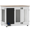 PawHut 39in Dog Crate Furniture, Dog Cage End Table with Three Doors, Blackboard, Non-slip Foot Pads, Dog Cage for Middle and Large Dogs, White