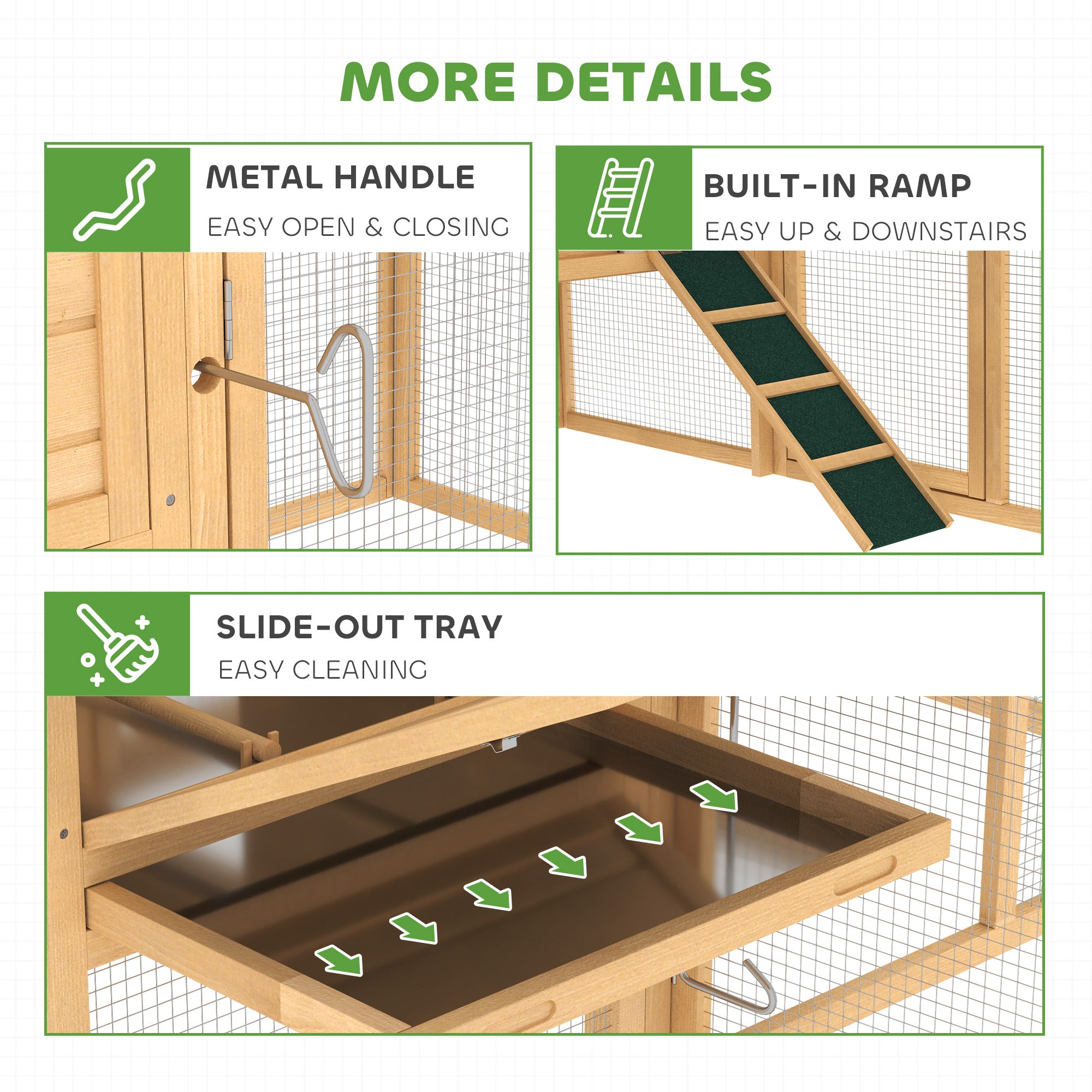 PawHut 75" Wooden Chicken Coop with Nesting Box, Outdoor Hen House with Removable Tray, Ramp, Run, Poultry Cage for Garden Backyard, Natural Wood