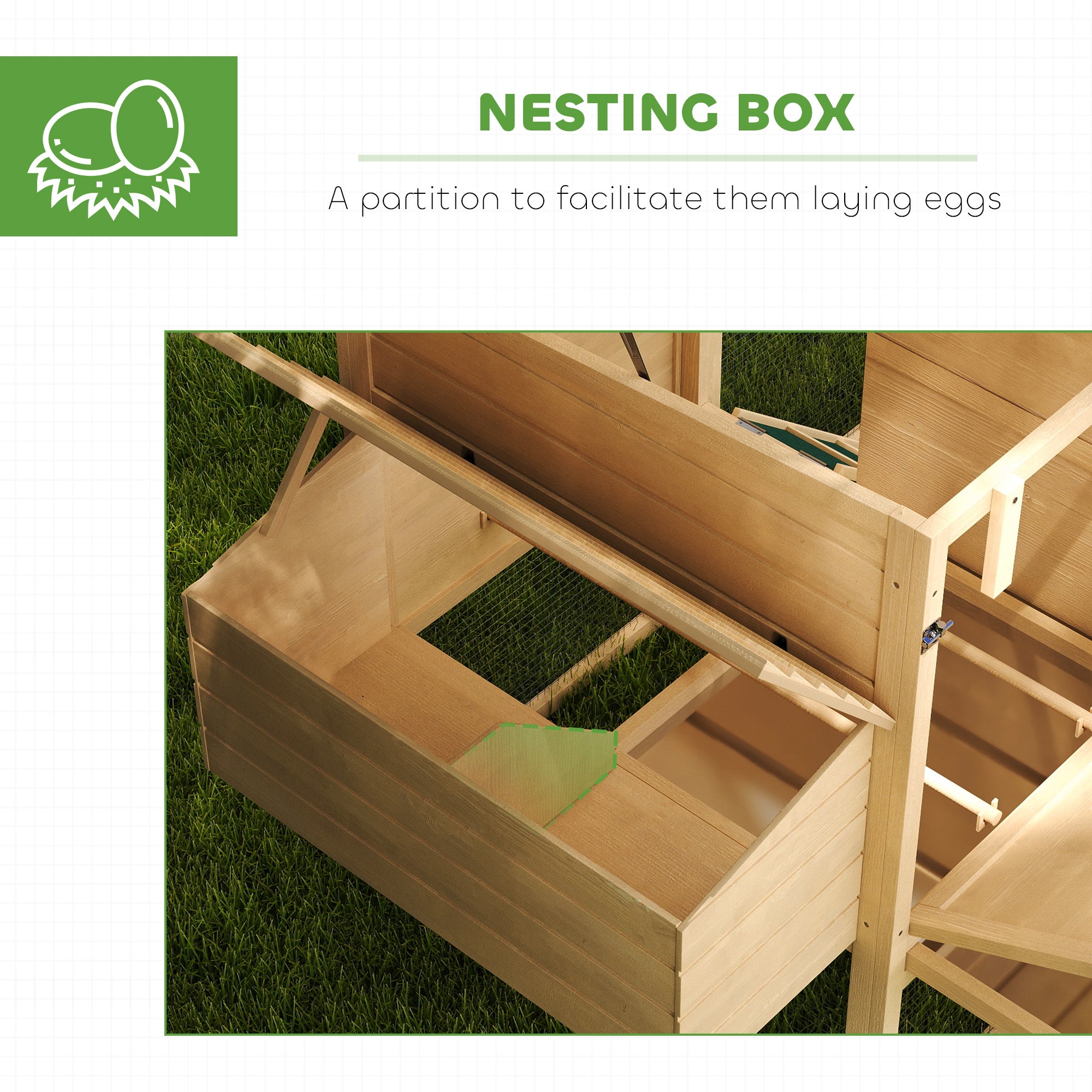 PawHut 75" Wooden Chicken Coop with Nesting Box, Outdoor Hen House with Removable Tray, Ramp, Run, Poultry Cage for Garden Backyard, Natural Wood
