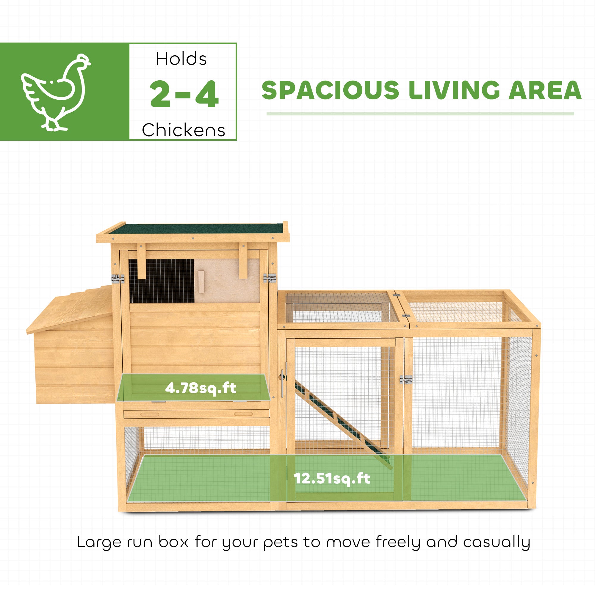 PawHut 75" Wooden Chicken Coop with Nesting Box, Outdoor Hen House with Removable Tray, Ramp, Run, Poultry Cage for Garden Backyard, Natural Wood