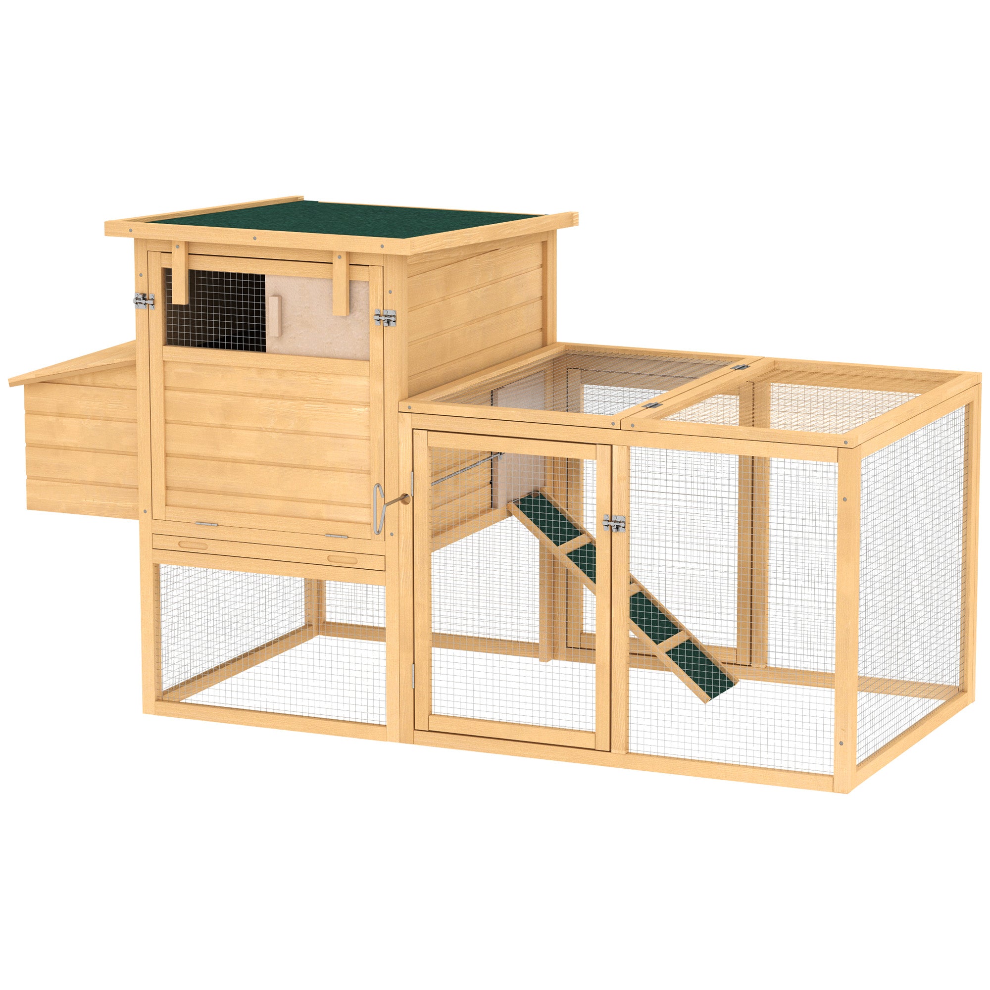 PawHut 75" Wooden Chicken Coop with Nesting Box, Outdoor Hen House with Removable Tray, Ramp, Run, Poultry Cage for Garden Backyard, Natural Wood