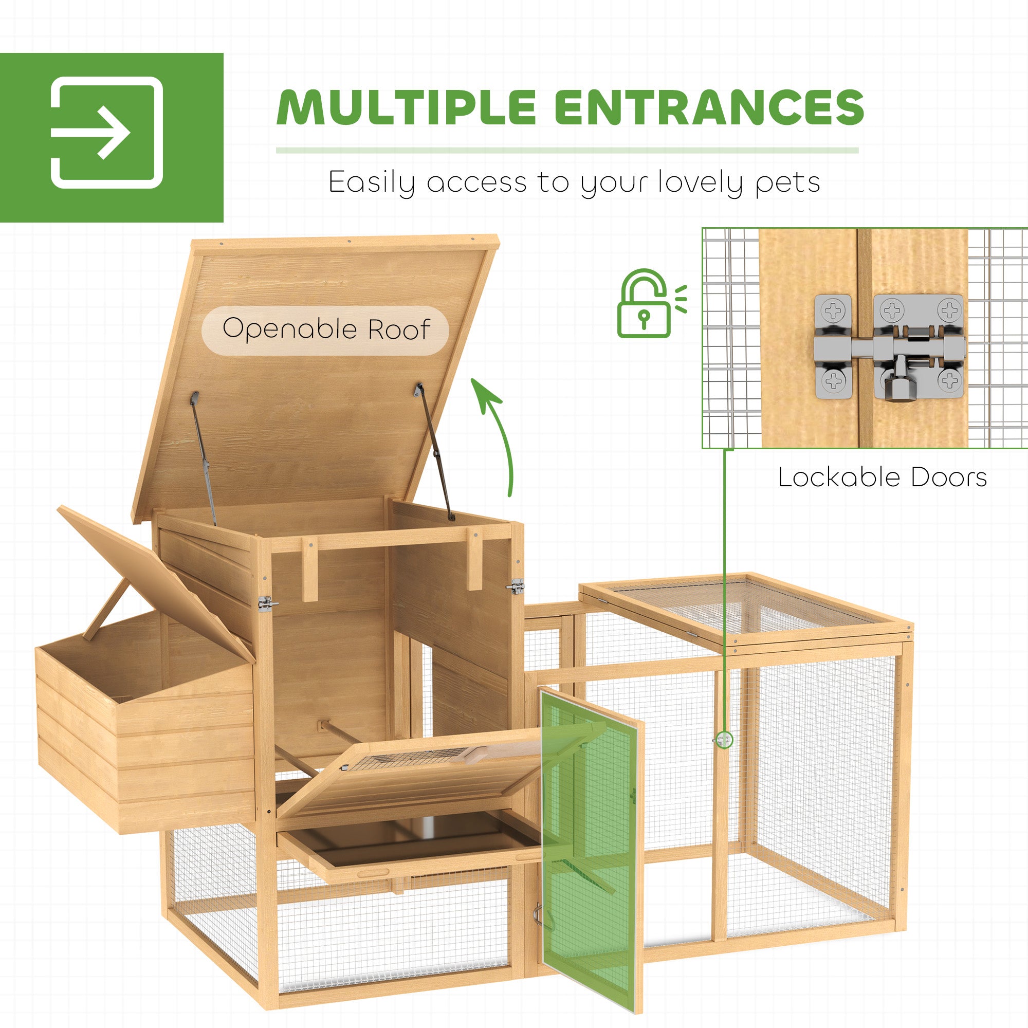 PawHut 75" Wooden Chicken Coop with Nesting Box, Outdoor Hen House with Removable Tray, Ramp, Run, Poultry Cage for Garden Backyard, Natural Wood